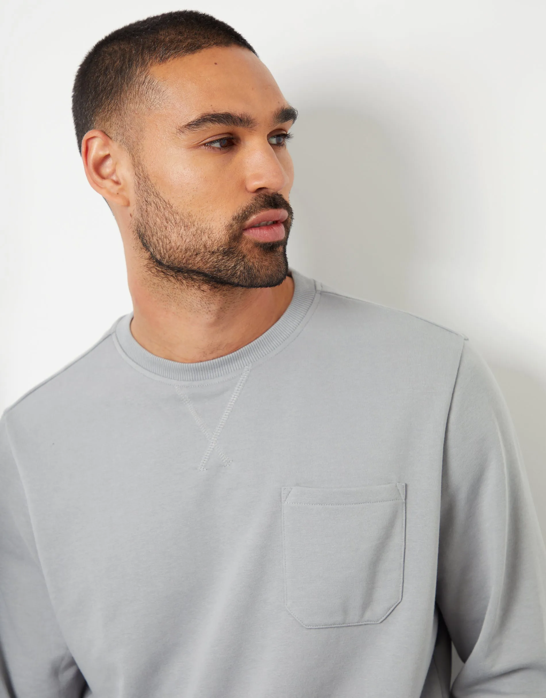 Men's Grey Loopback Crew Neck Sweatshirt with Pocket sold by Threadbare product image thumbnail 4