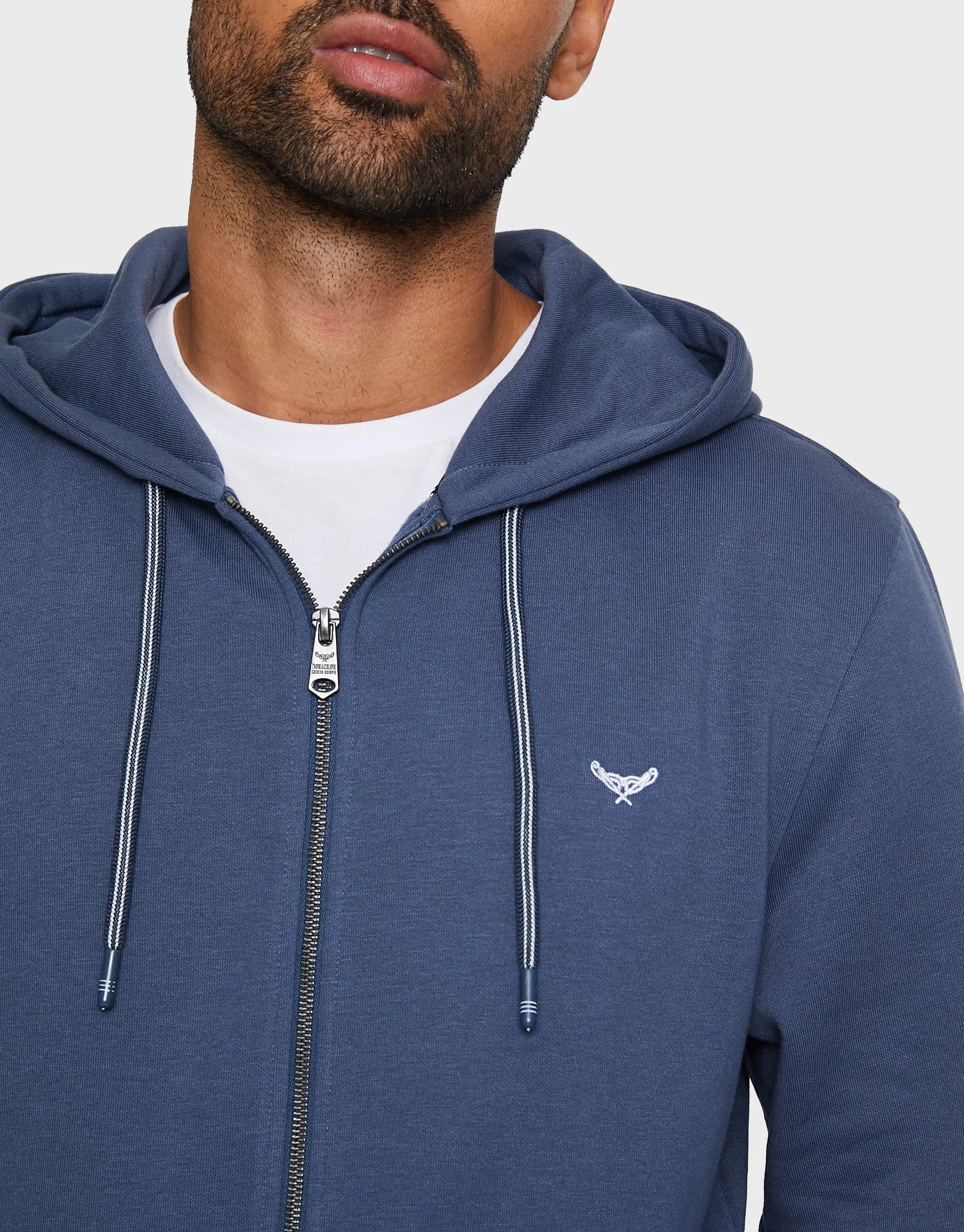 Men's Denim Blue Zip-Through Hoodie sold by Threadbare product image thumbnail 4
