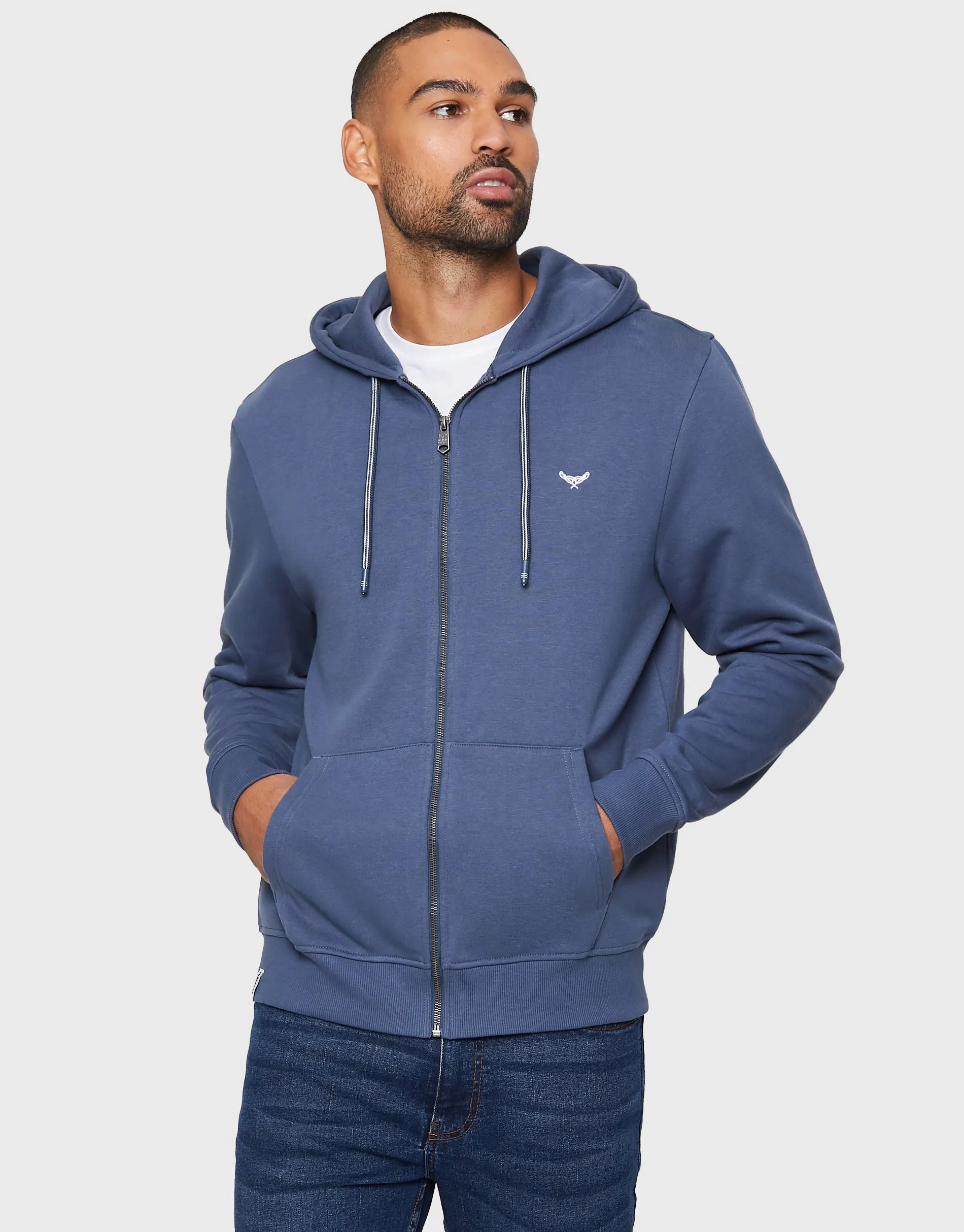 Men's Denim Blue Zip-Through Hoodie sold by Threadbare
