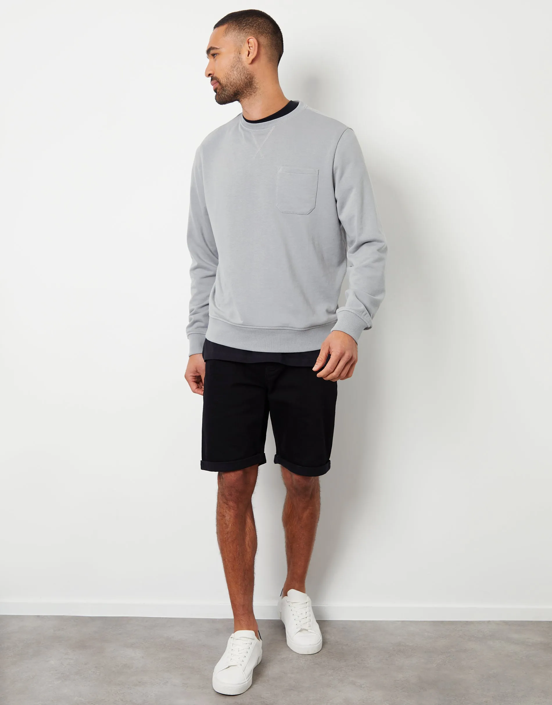 Men's Grey Loopback Crew Neck Sweatshirt with Pocket sold by Threadbare product image thumbnail 3