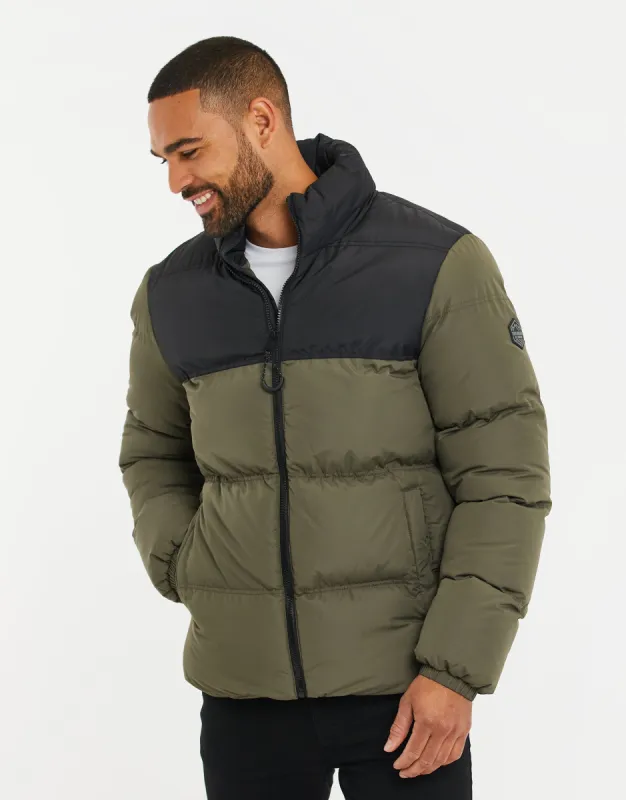 Men's Khaki & Black Colourblock Puffer Jacket sold by Threadbare