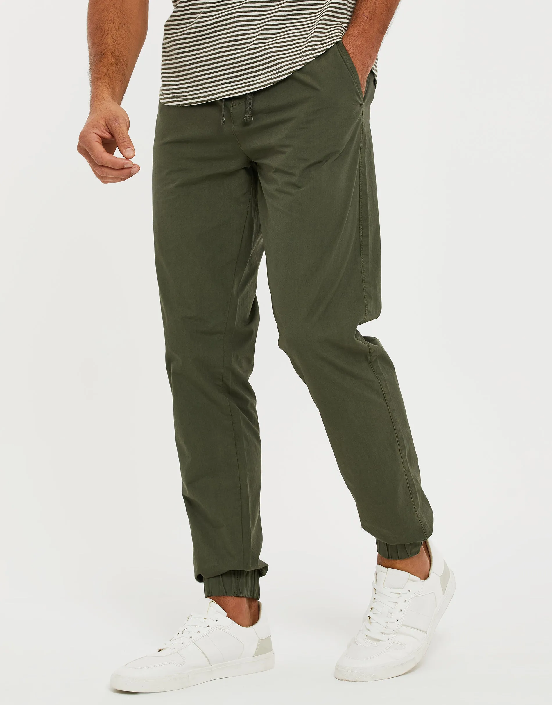 Men's Khaki Cuffed Jogger Style Trousers sold by Threadbare