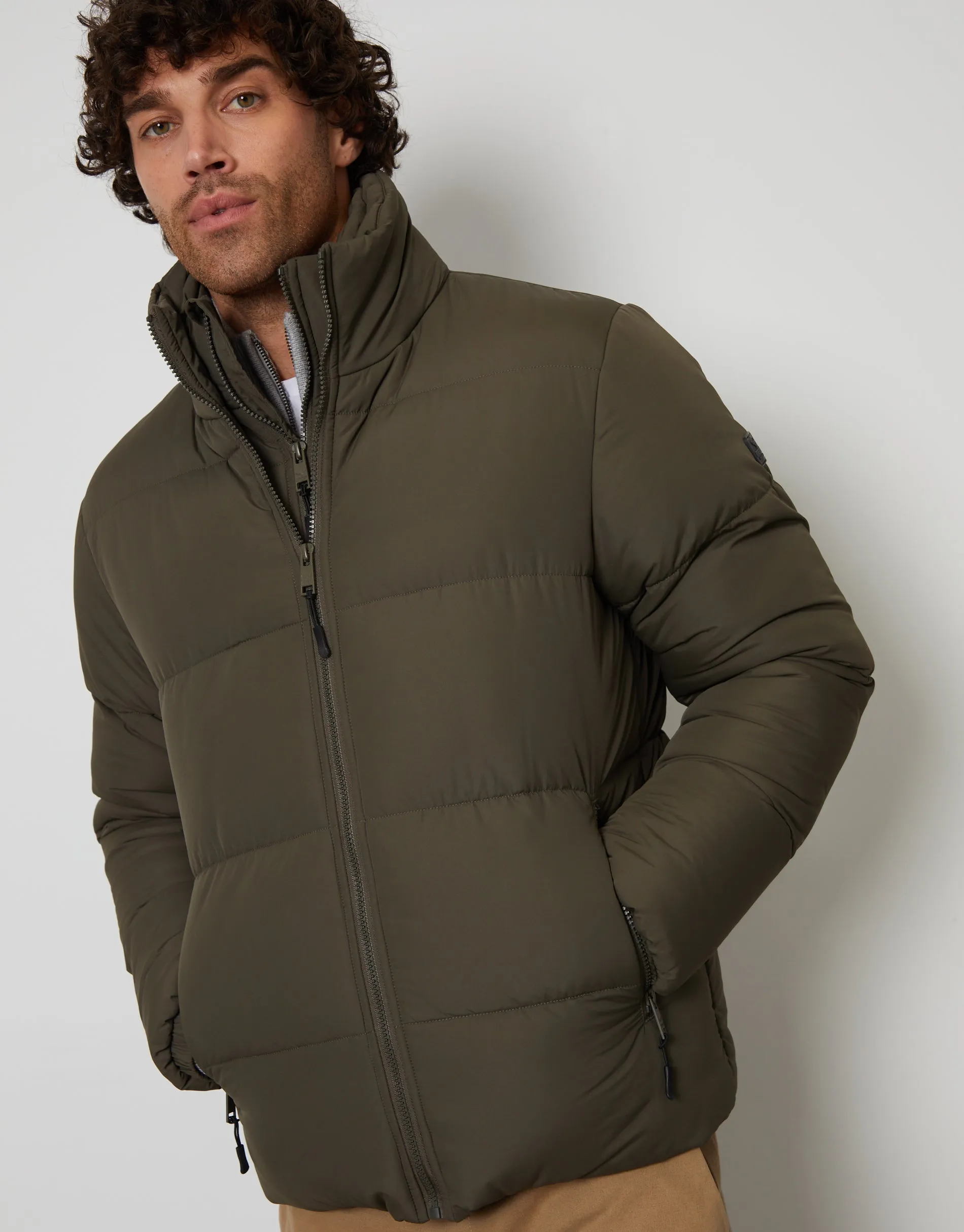 Men's Khaki Mock Layer Puffer Jacket sold by Threadbare product image thumbnail 3