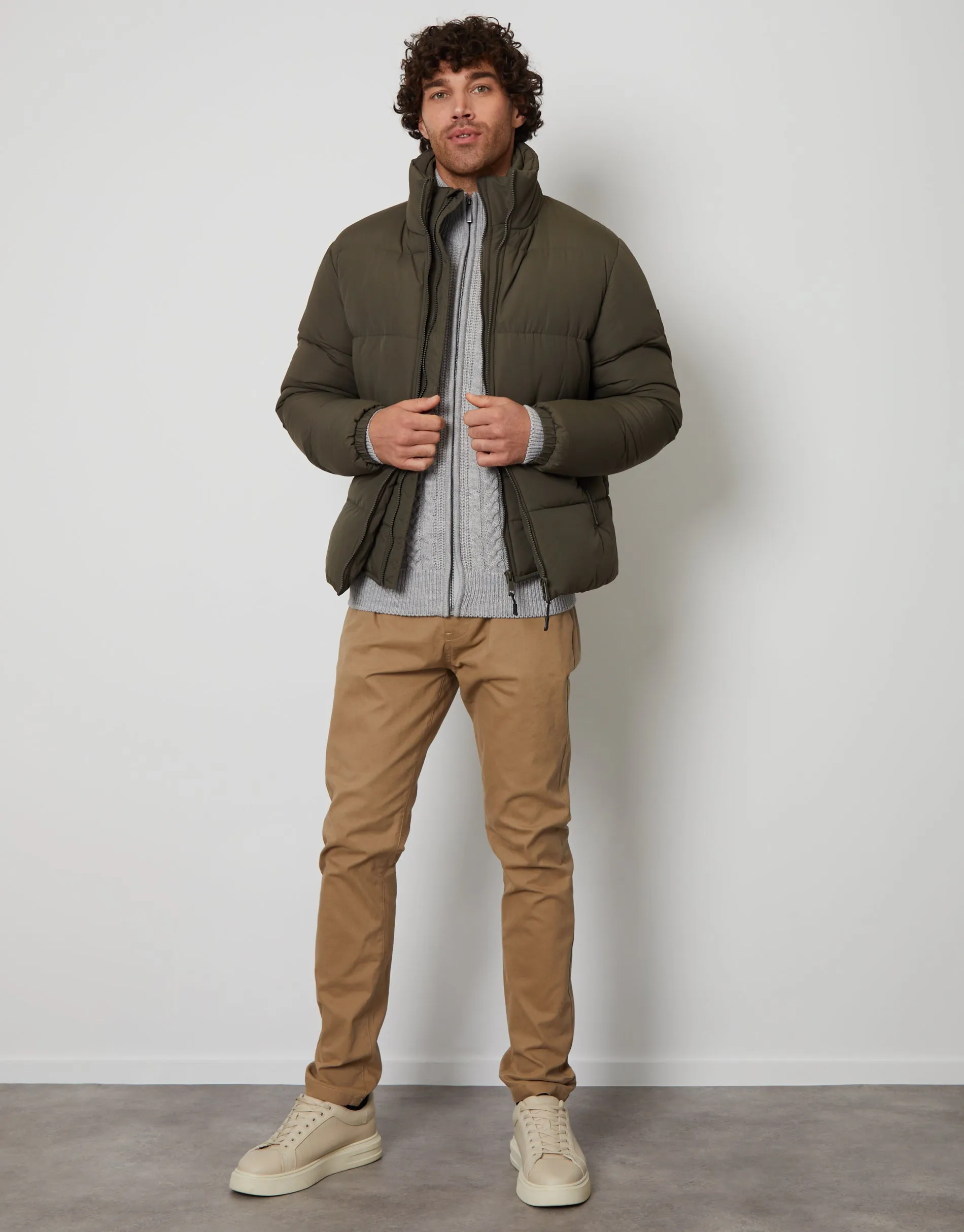 Men's Khaki Mock Layer Puffer Jacket sold by Threadbare product image thumbnail 4