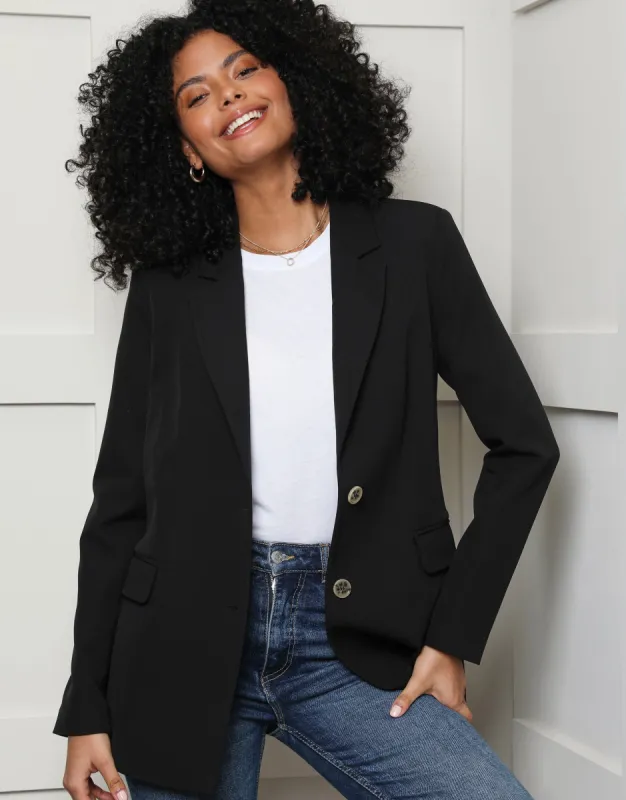 Women's Black Single Breasted Relaxed Fit Blazer sold by Threadbare