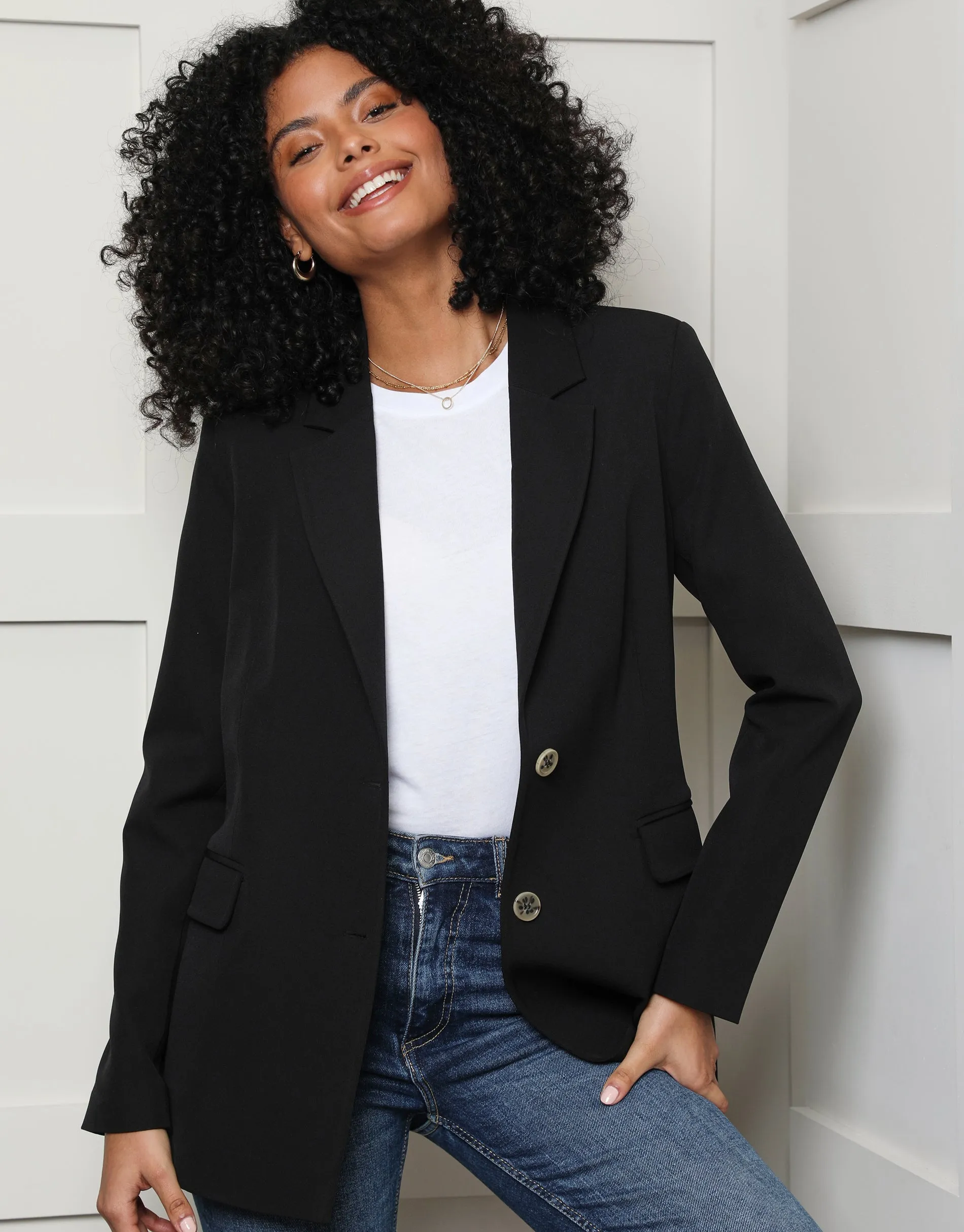 Women's Black Single Breasted Relaxed Fit Blazer sold by Threadbare