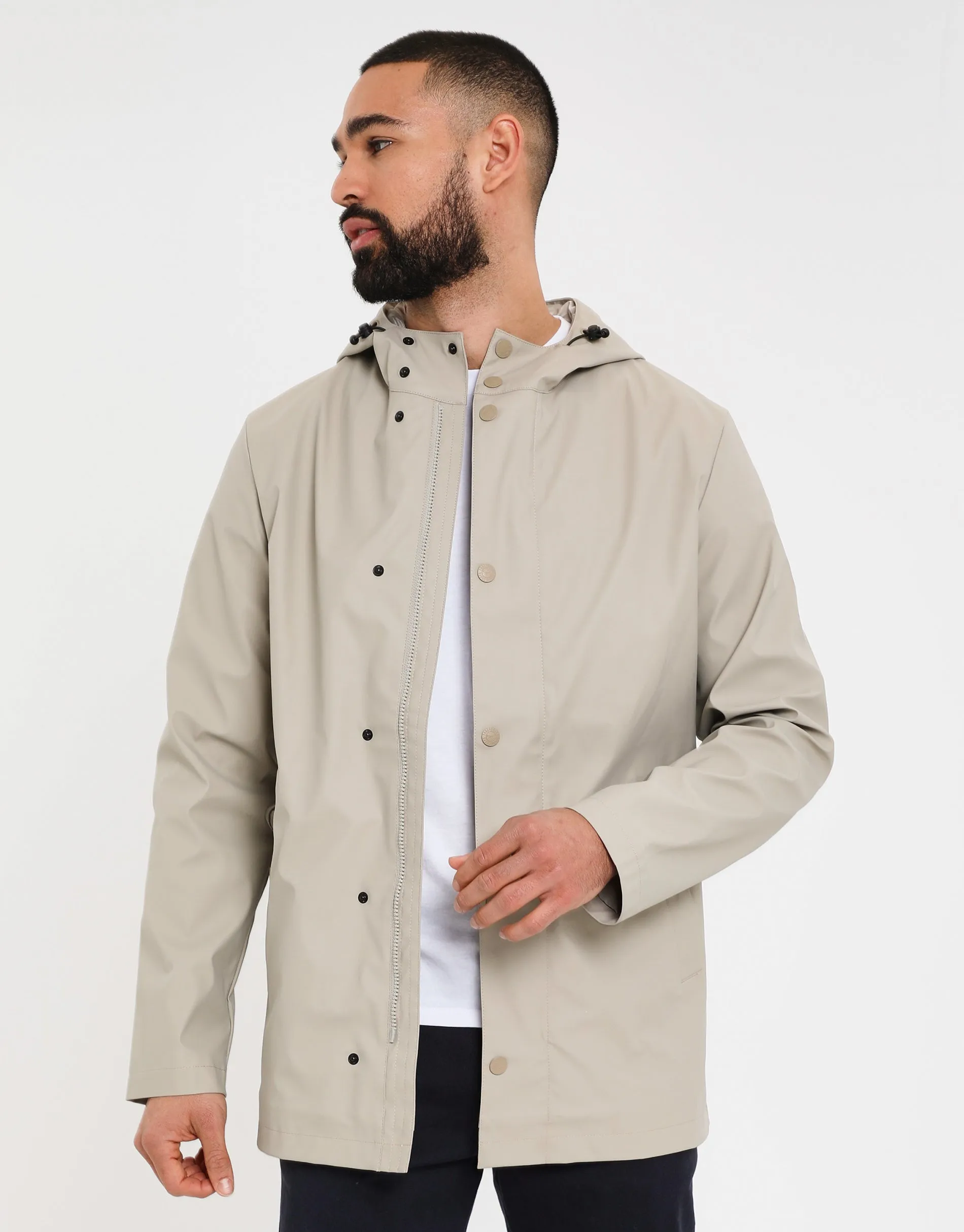 Men's Stone Hooded Showerproof Mac sold by Threadbare