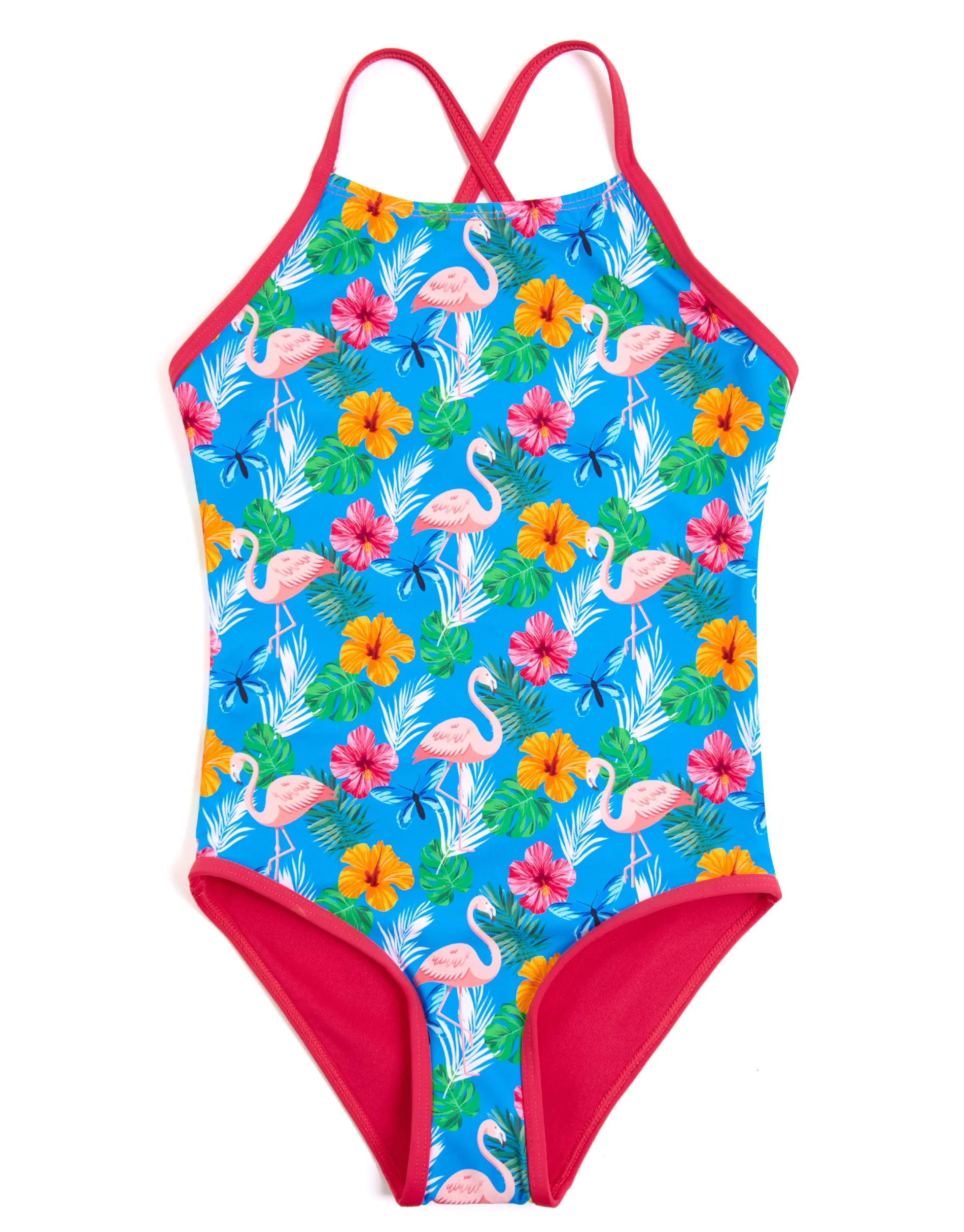 Girls' Blue Flamingo & Floral Print Swimsuit sold by Threadbare product image thumbnail 2