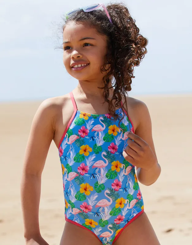 Girls' Blue Flamingo & Floral Print Swimsuit sold by Threadbare