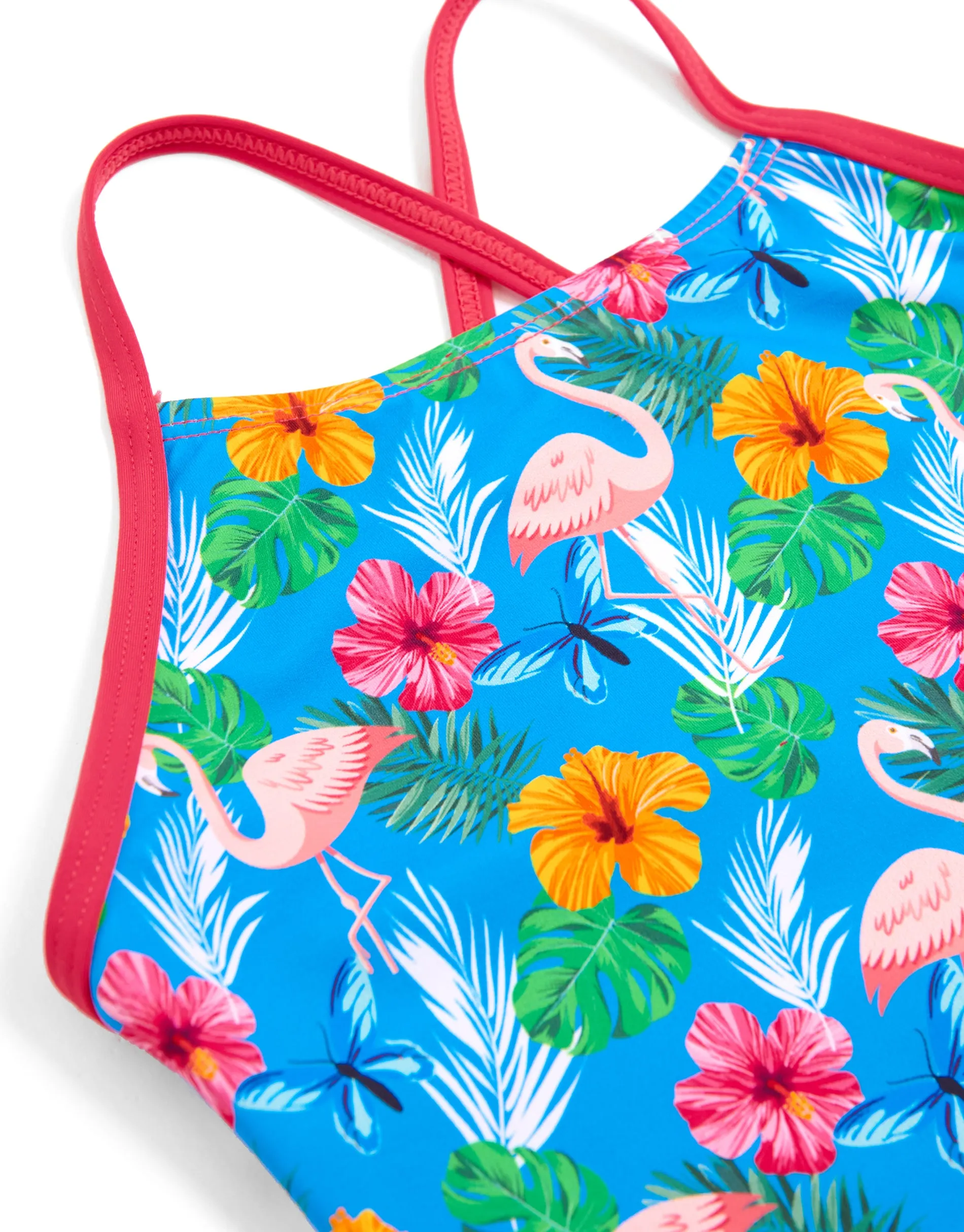 Girls' Blue Flamingo & Floral Print Swimsuit sold by Threadbare product image thumbnail 4
