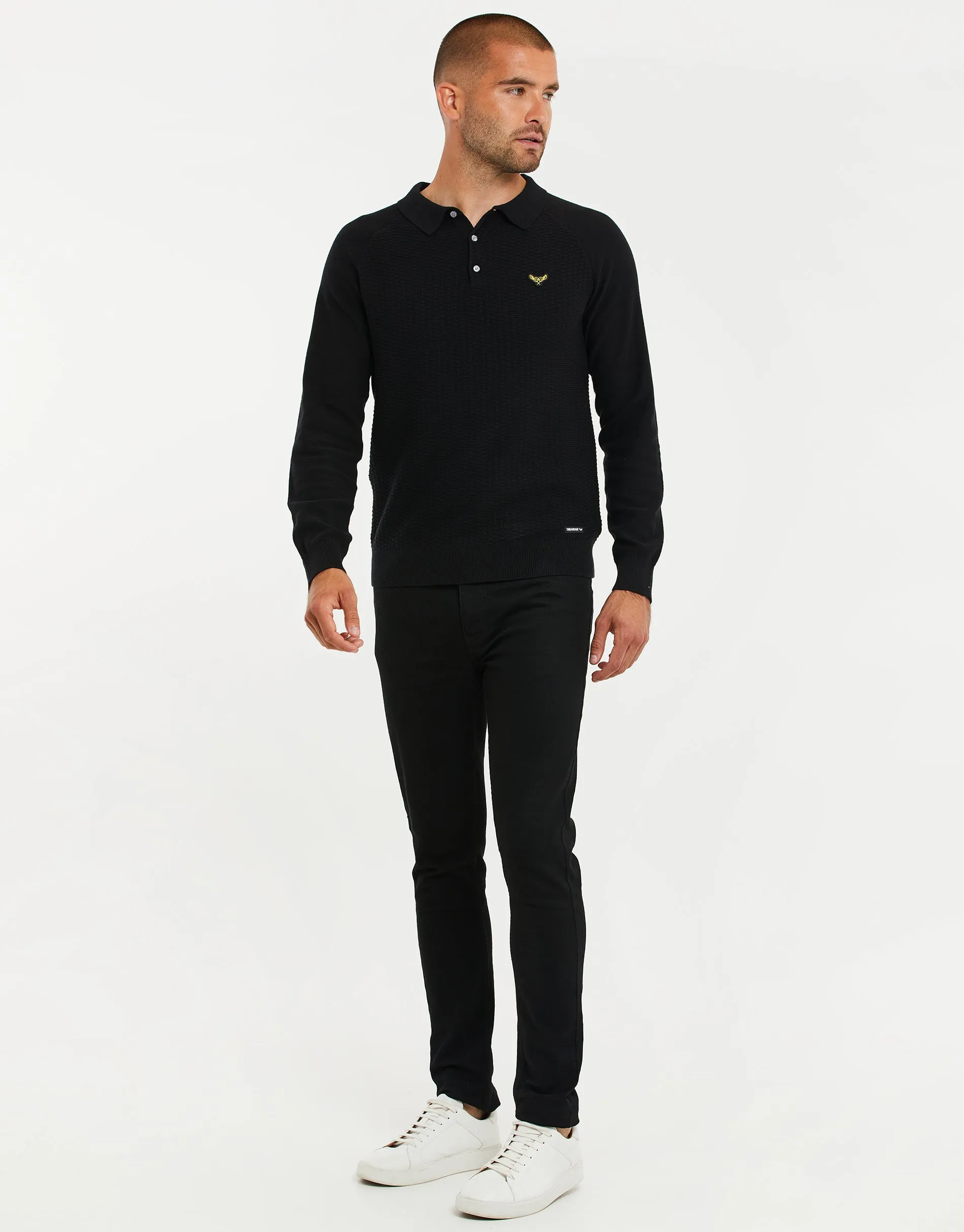 Men's Black Long Sleeve Polo Jumper sold by Threadbare product image thumbnail 3