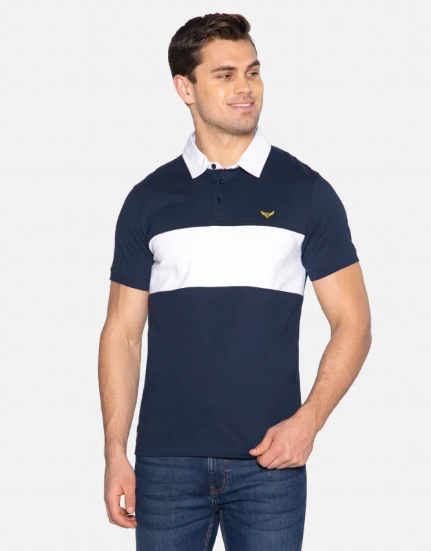 Men's Navy Colourblock Rugby Shirt sold by Threadbare