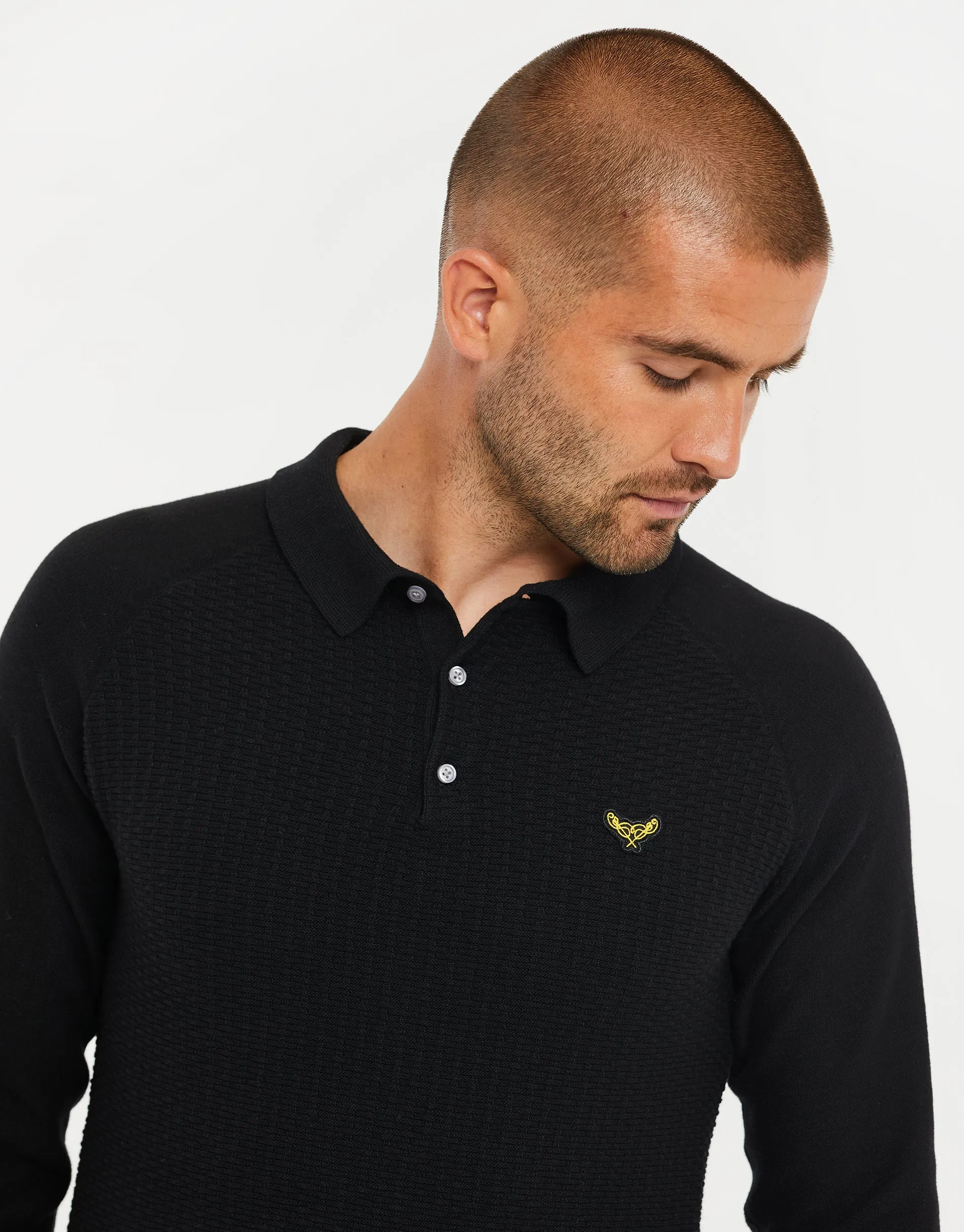 Men's Black Long Sleeve Polo Jumper sold by Threadbare product image thumbnail 4