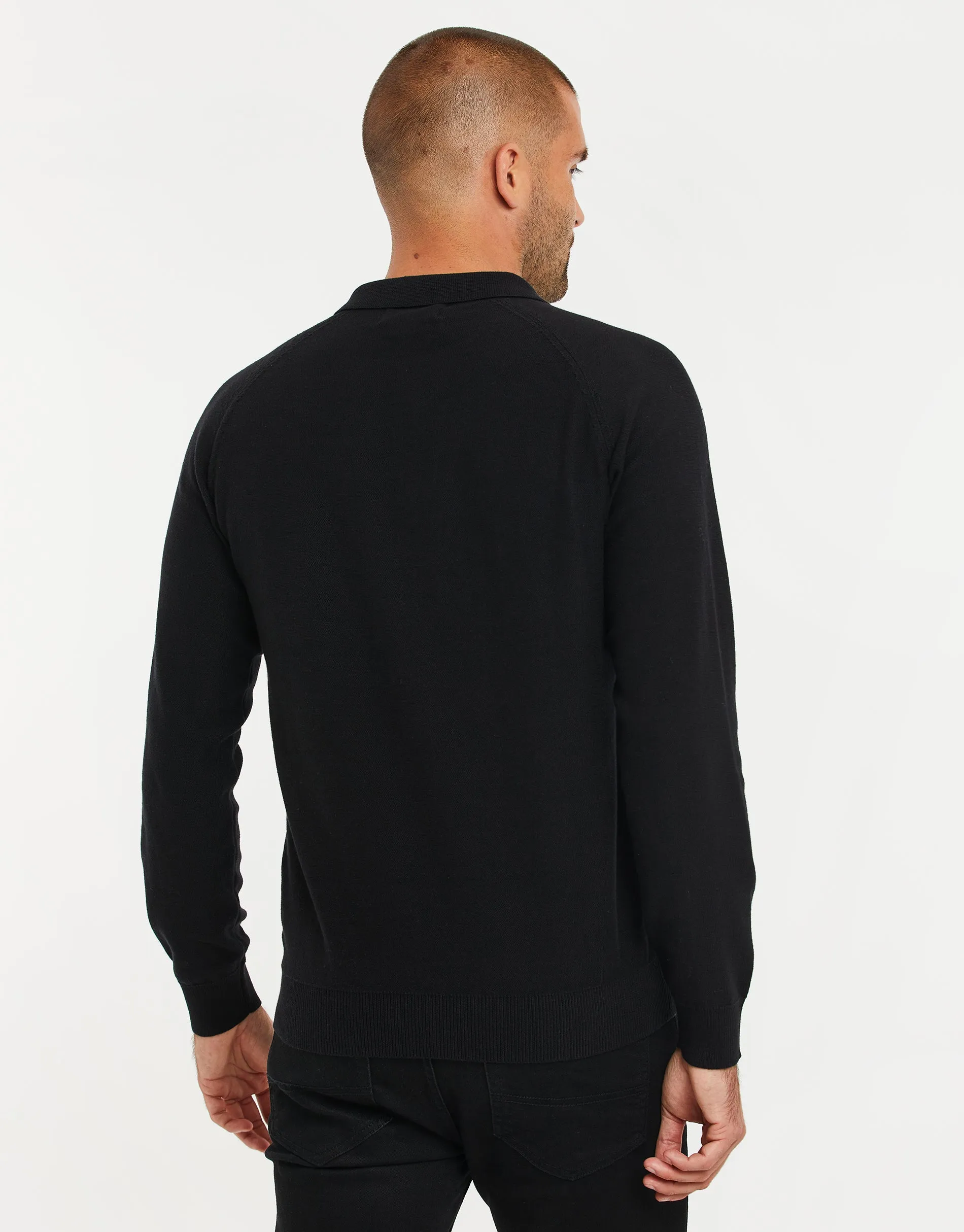 Men's Black Long Sleeve Polo Jumper sold by Threadbare product image thumbnail 2
