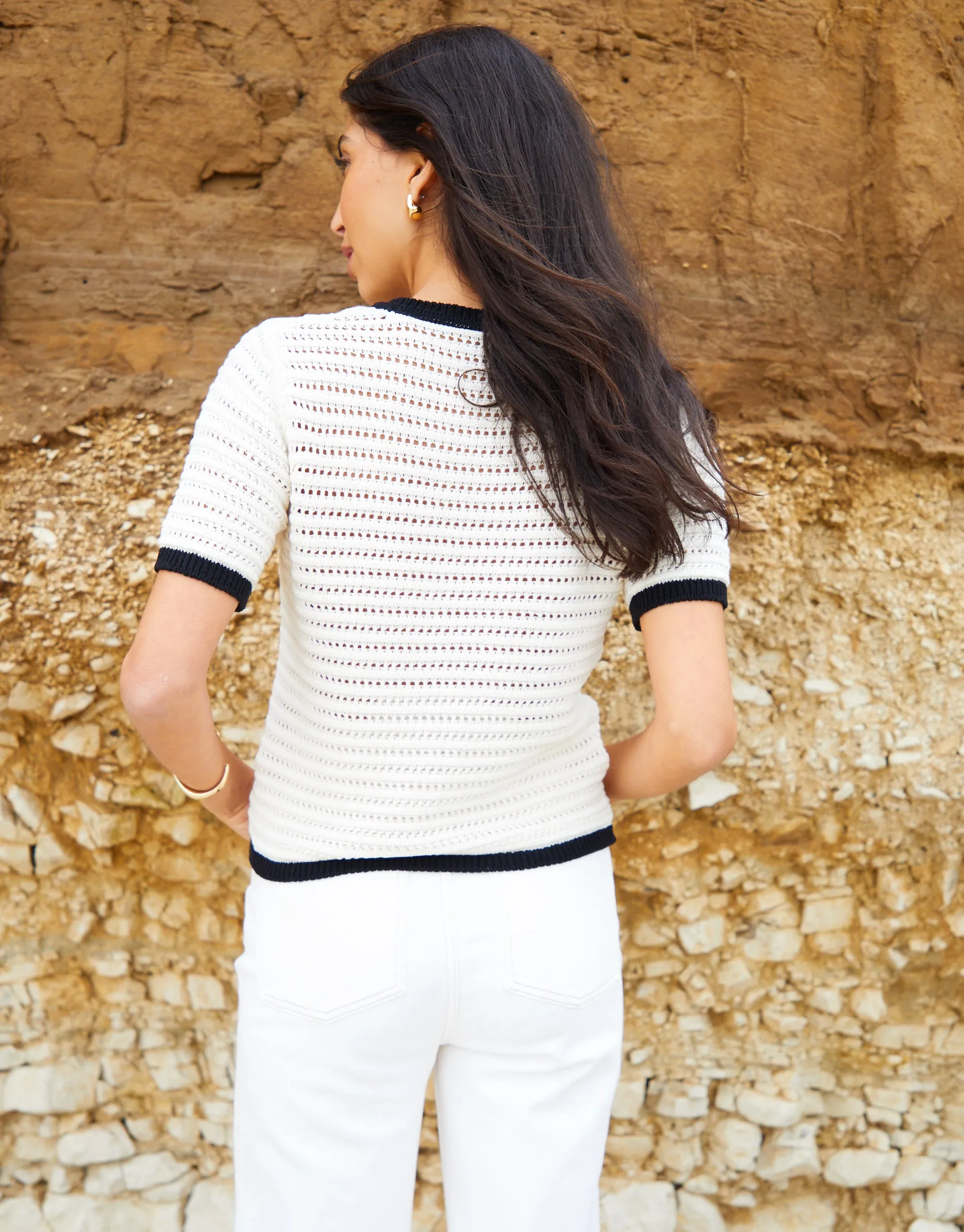 Women's Ecru Contrast Tipping Crochet T-Shirt sold by Threadbare product image thumbnail 2