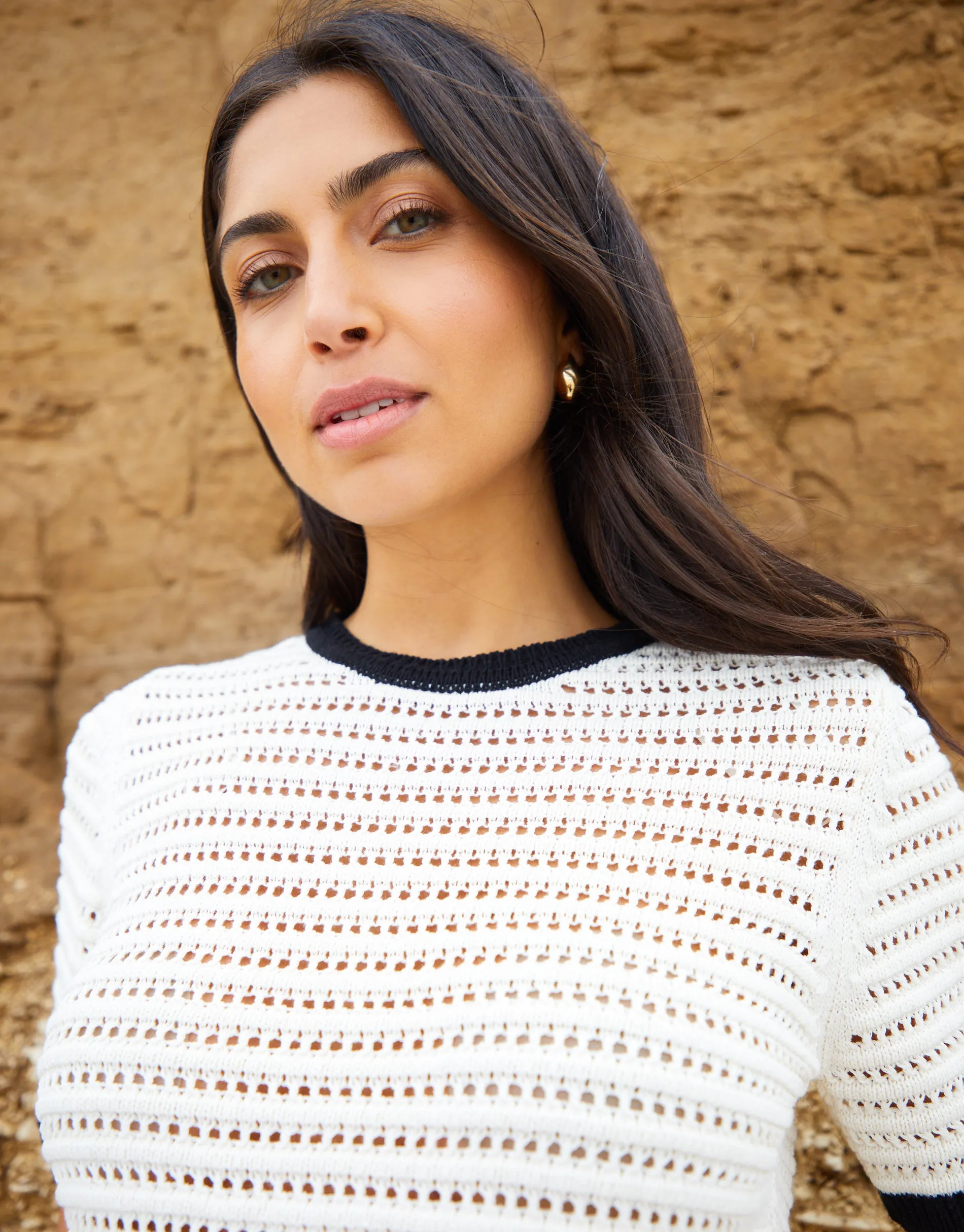 Women's Ecru Contrast Tipping Crochet T-Shirt sold by Threadbare product image thumbnail 4