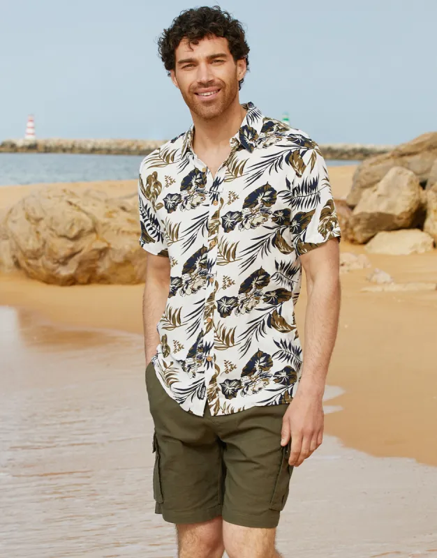 Men's Stone Leaf Print Short Sleeve Shirt sold by Threadbare