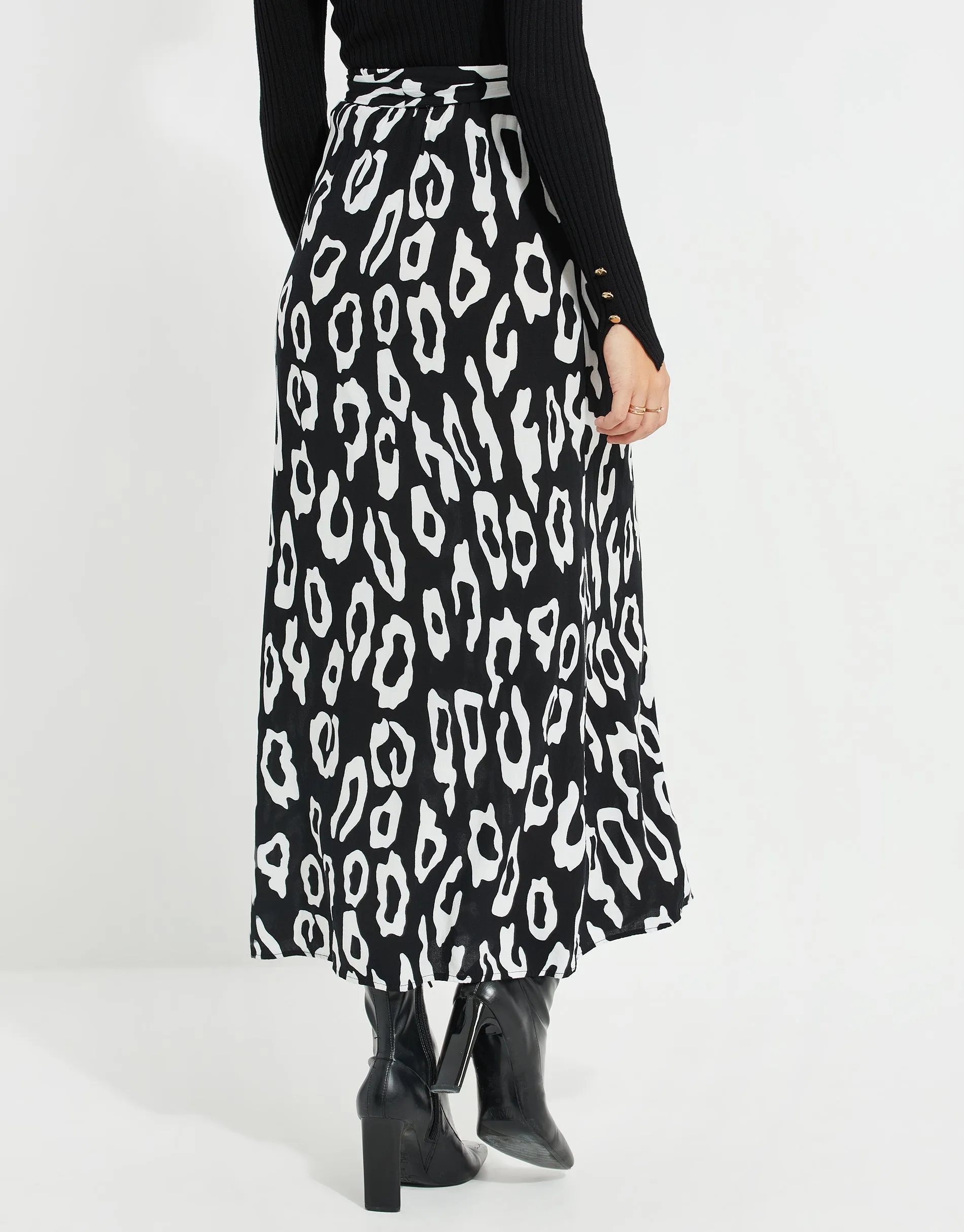 Women's Black & White Animal Print Wrap Midi Skirt sold by Threadbare product image thumbnail 2