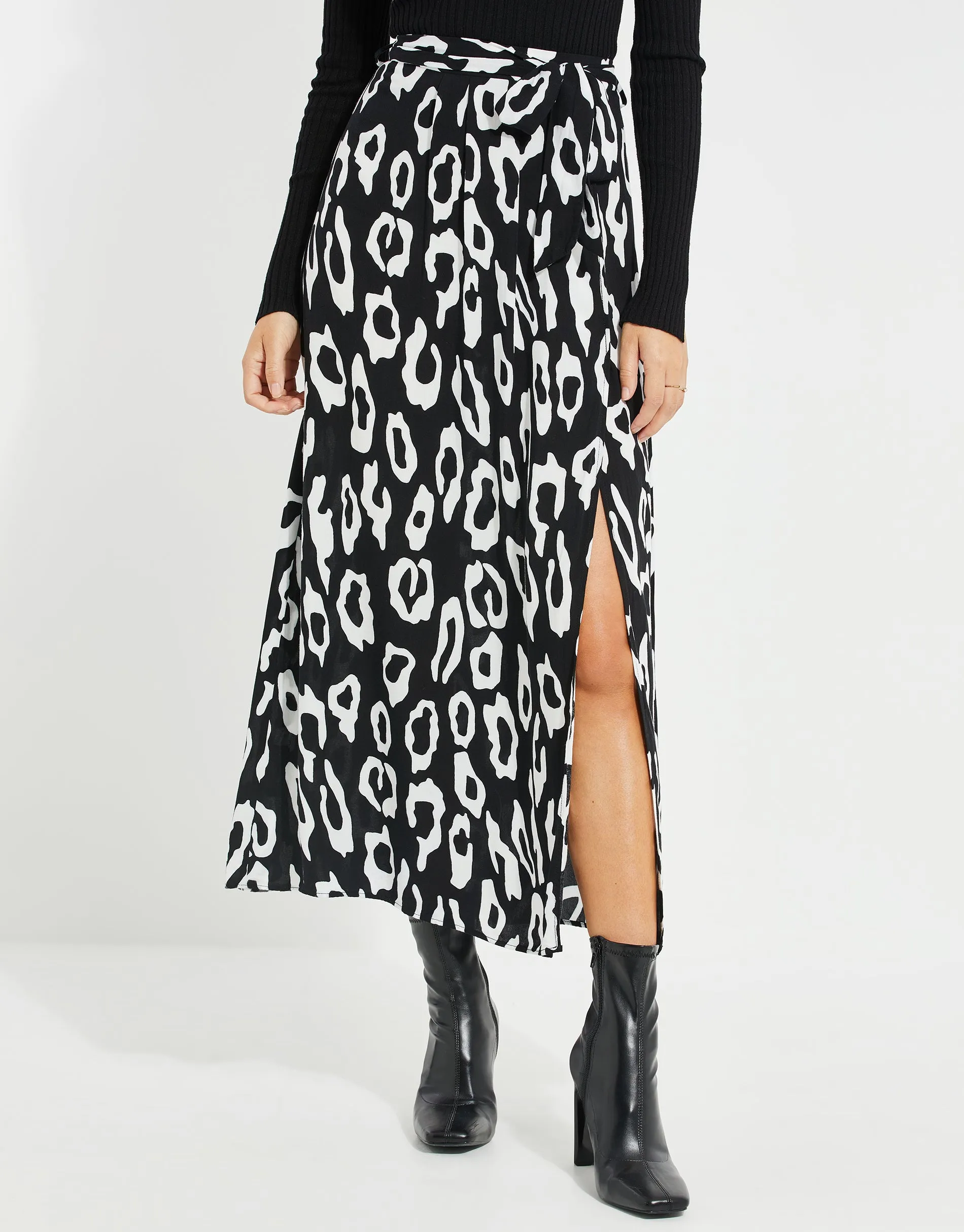 Women's Black & White Animal Print Wrap Midi Skirt sold by Threadbare product image thumbnail 3