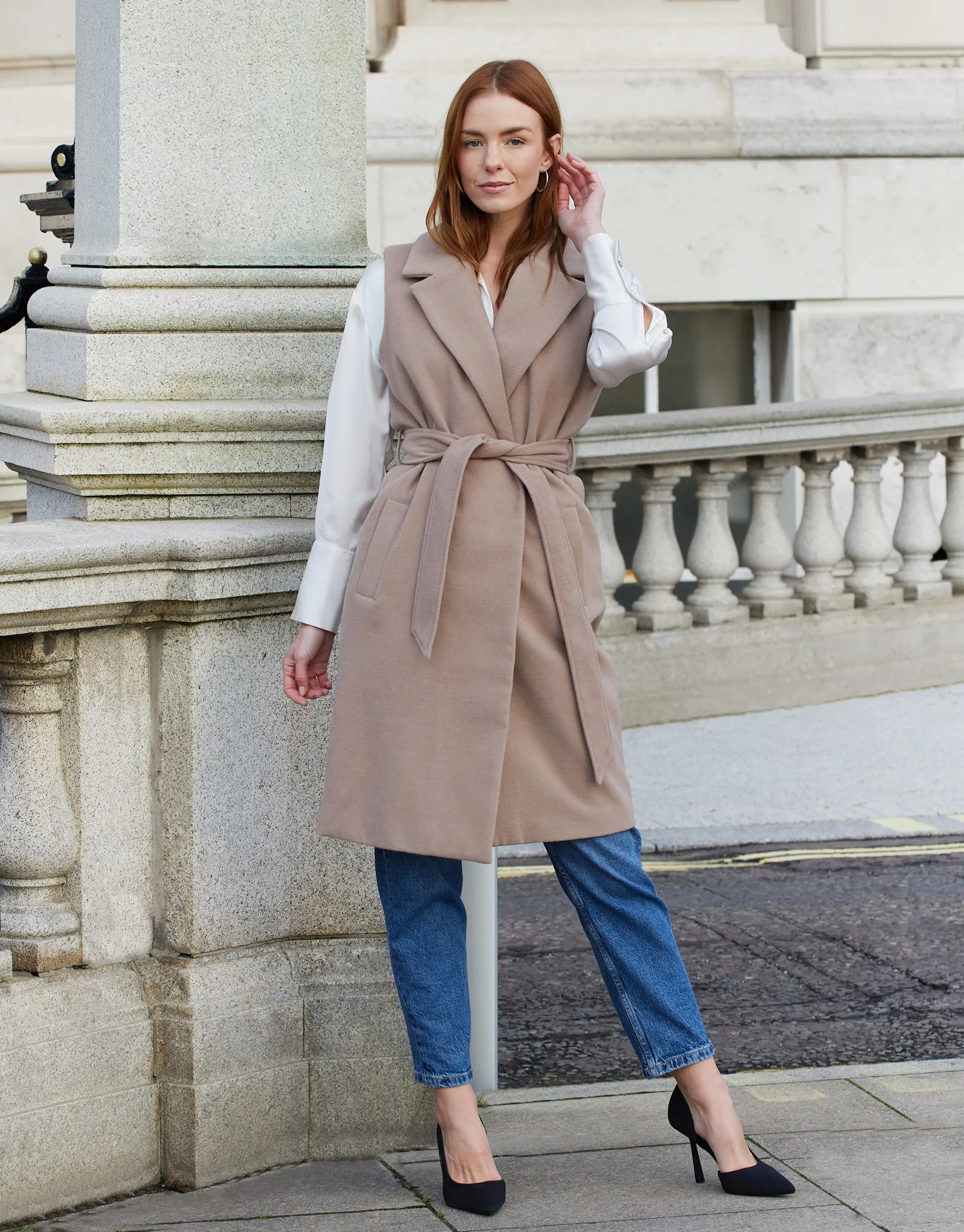 Women's Stone Belted Formal Gilet sold by Threadbare product image thumbnail 2