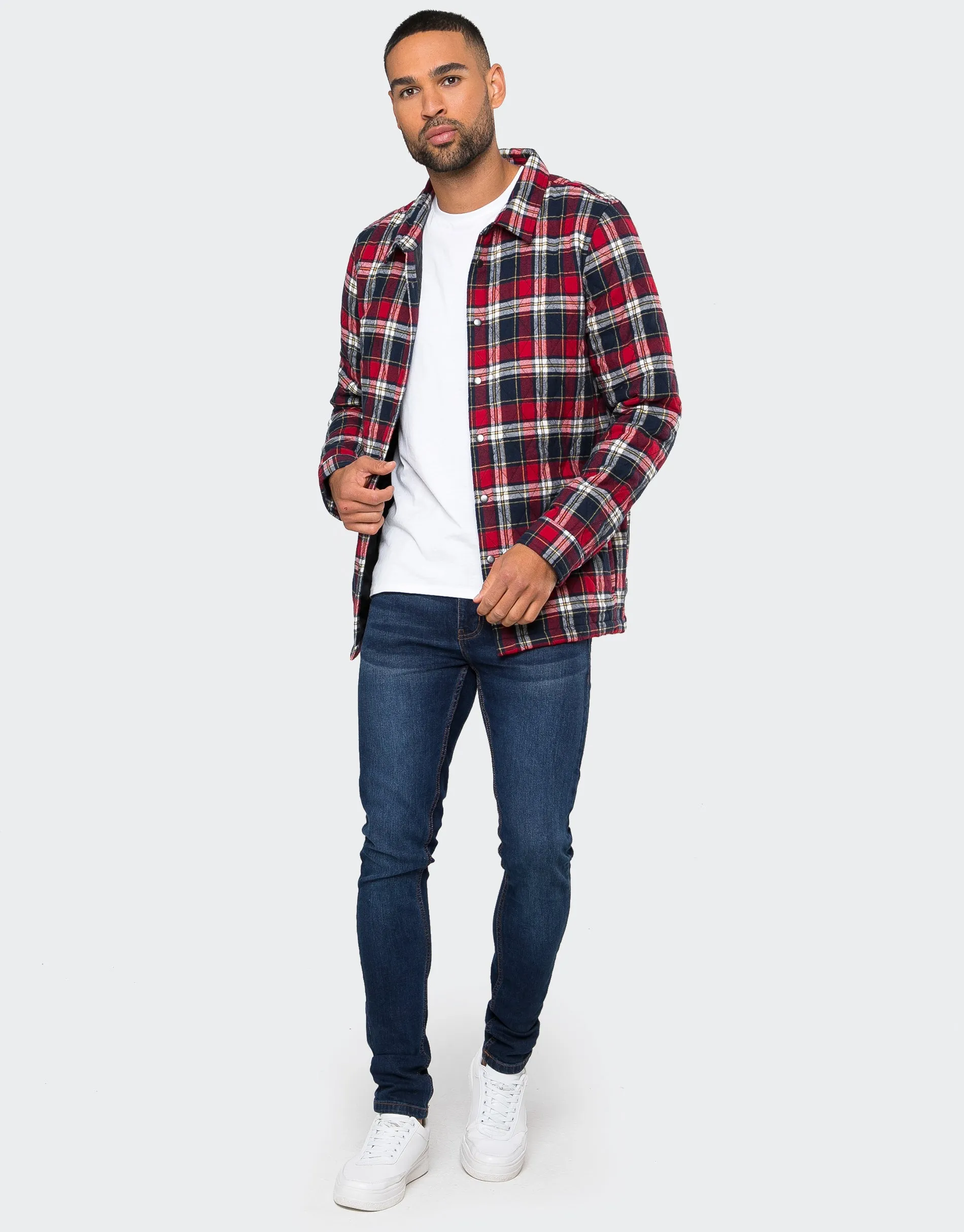 Men's Red Check Quilted Overshirt sold by Threadbare product image thumbnail 3