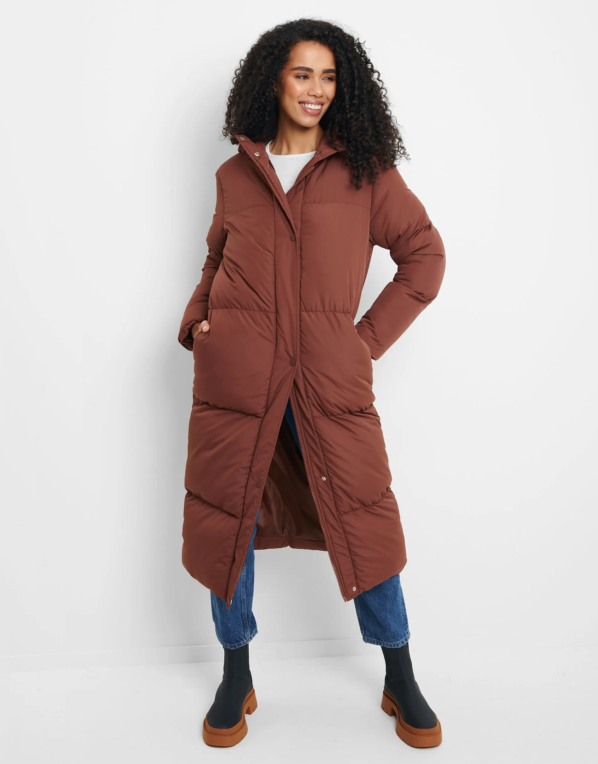 Women's Brown Maxi Puffer Jacket sold by Threadbare