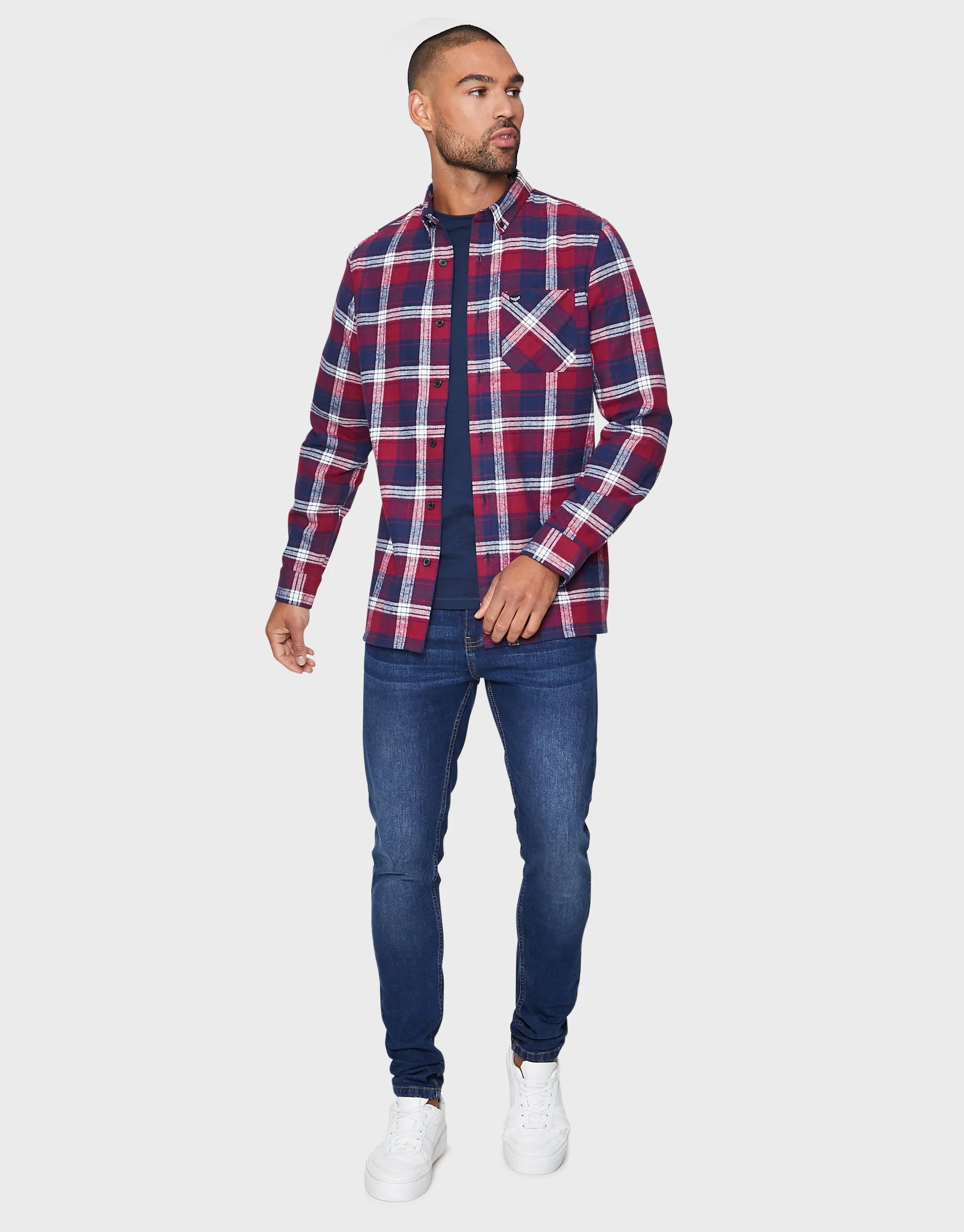 Men's Red Check Long Sleeve Shirt sold by Threadbare product image thumbnail 3