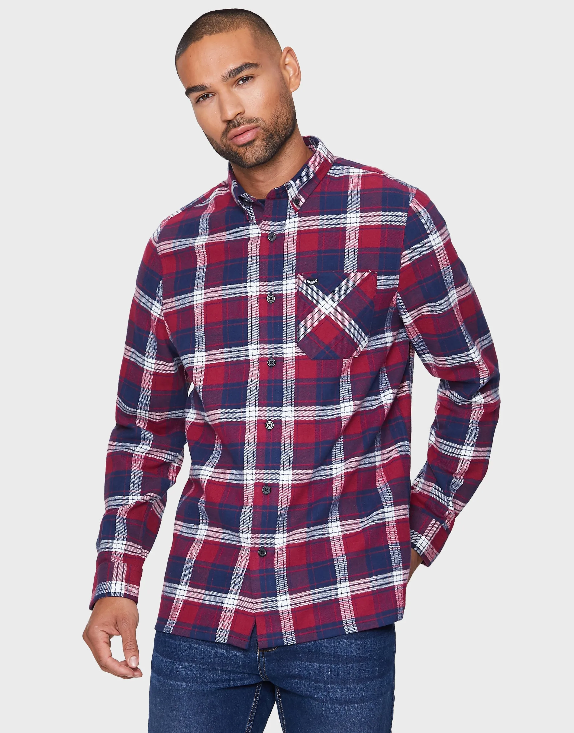 Men's Red Check Long Sleeve Shirt sold by Threadbare