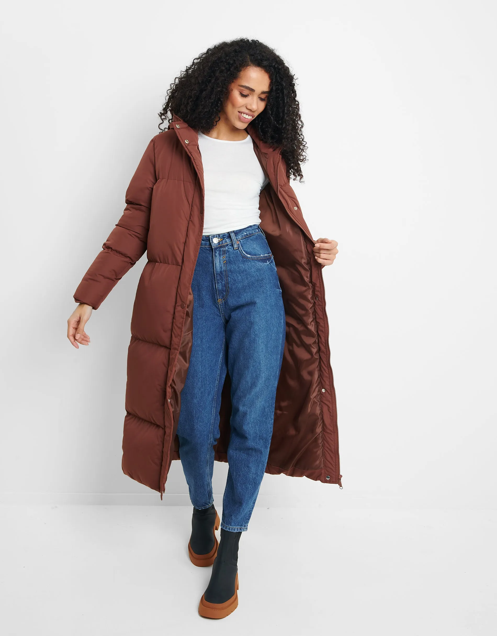 Women's Brown Maxi Puffer Jacket sold by Threadbare product image thumbnail 2