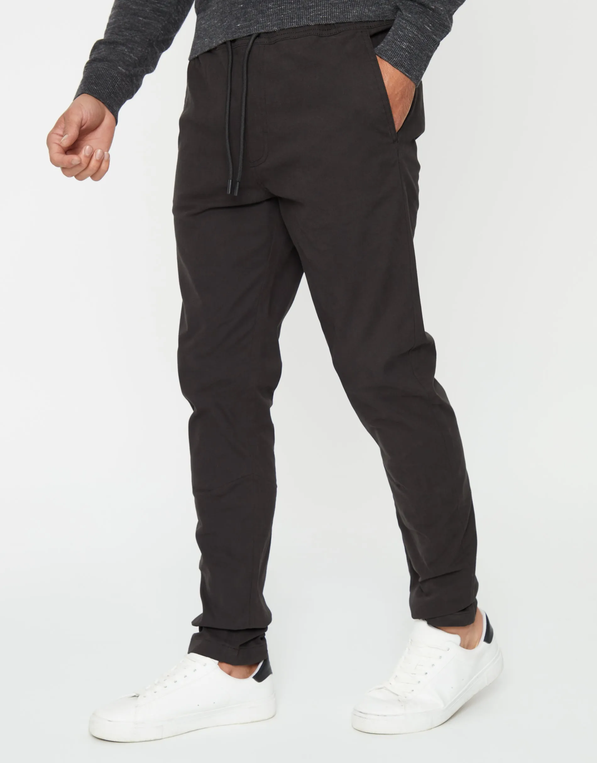 Men's Black Slim Fit Pull-On Chino Trousers sold by Threadbare