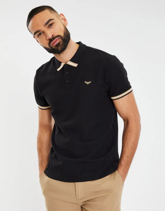 Men's Black Rib Collar Classic Polo Shirt sold by Threadbare