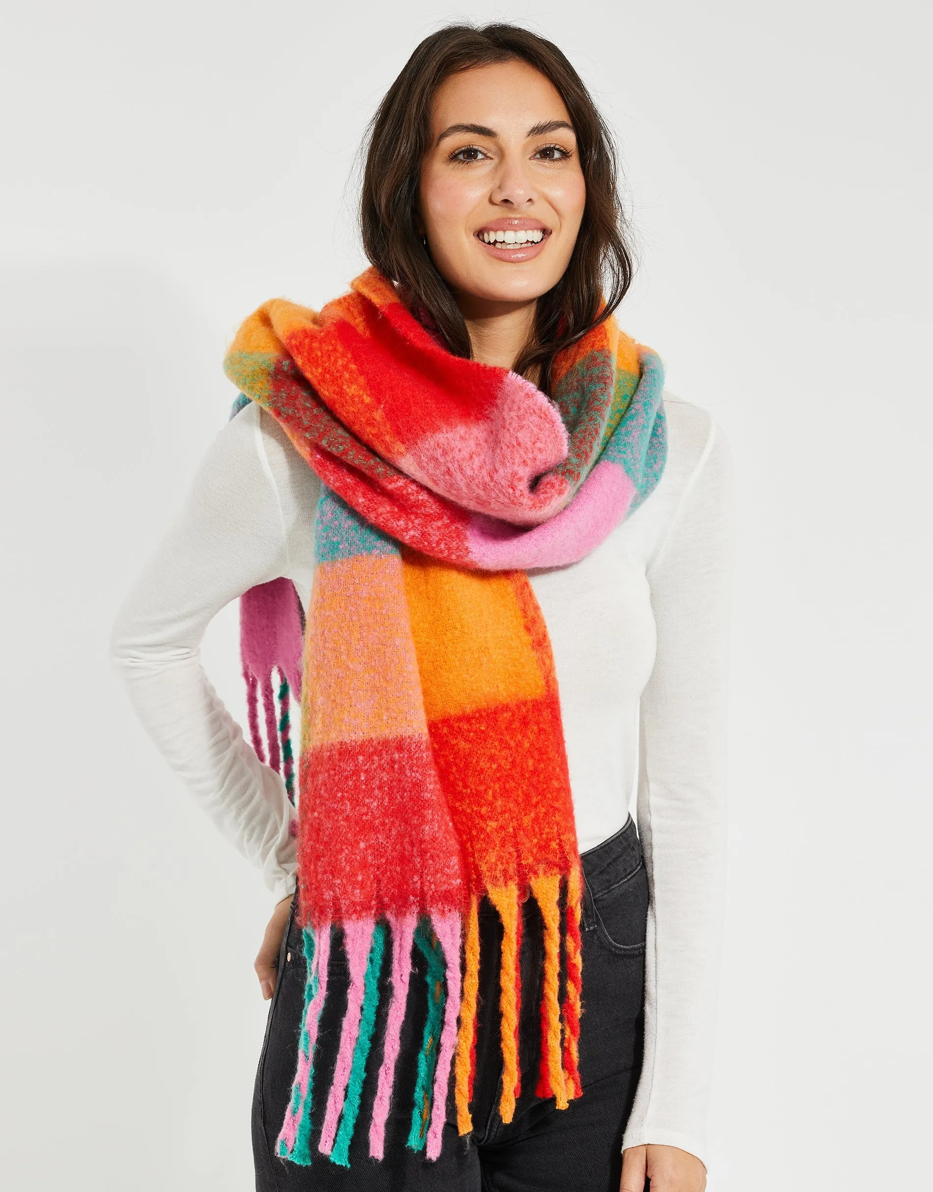 Women's Multi Check Brushed Scarf sold by Threadbare