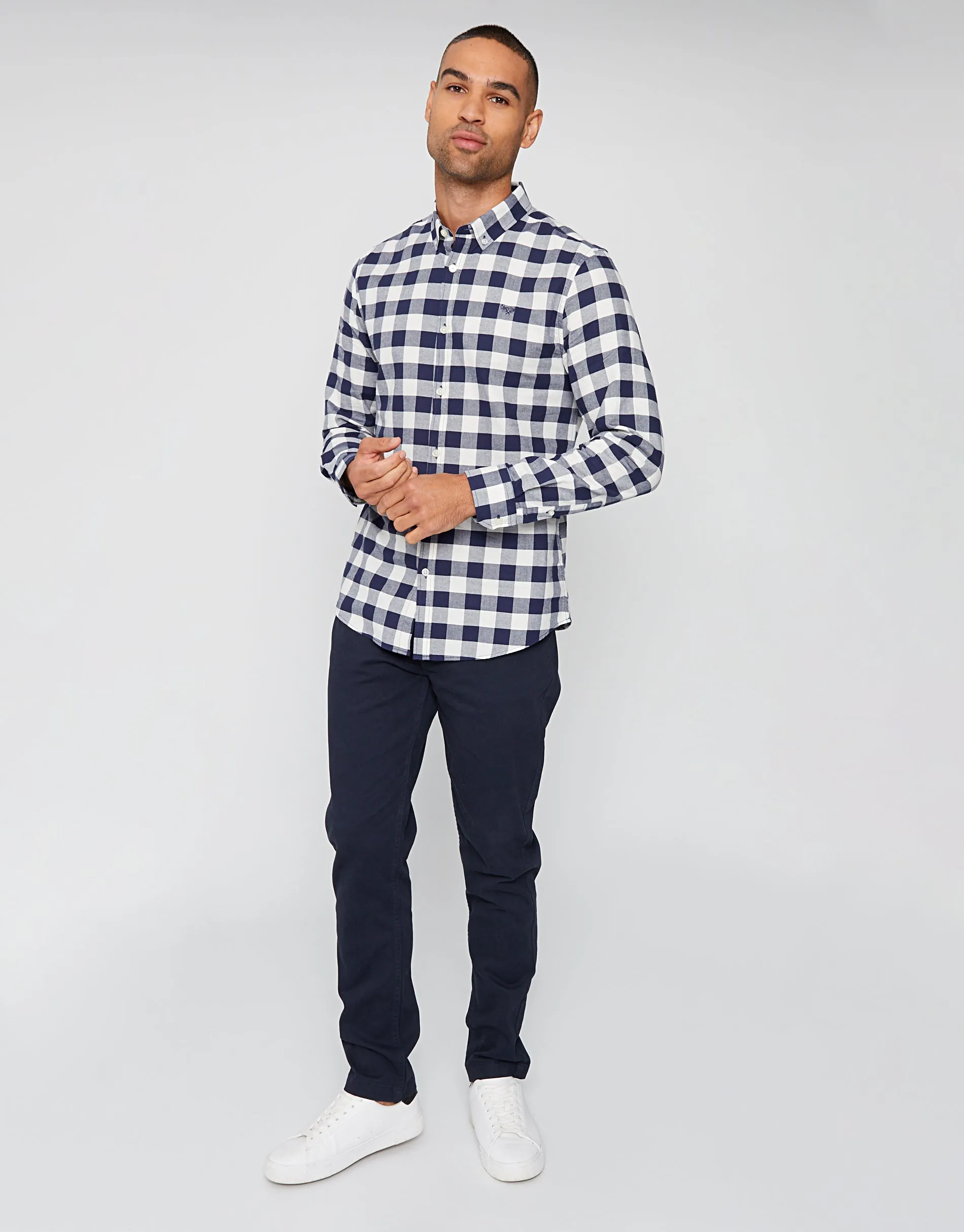 Men's Navy Cotton Check Long Sleeve Shirt sold by Threadbare product image thumbnail 3