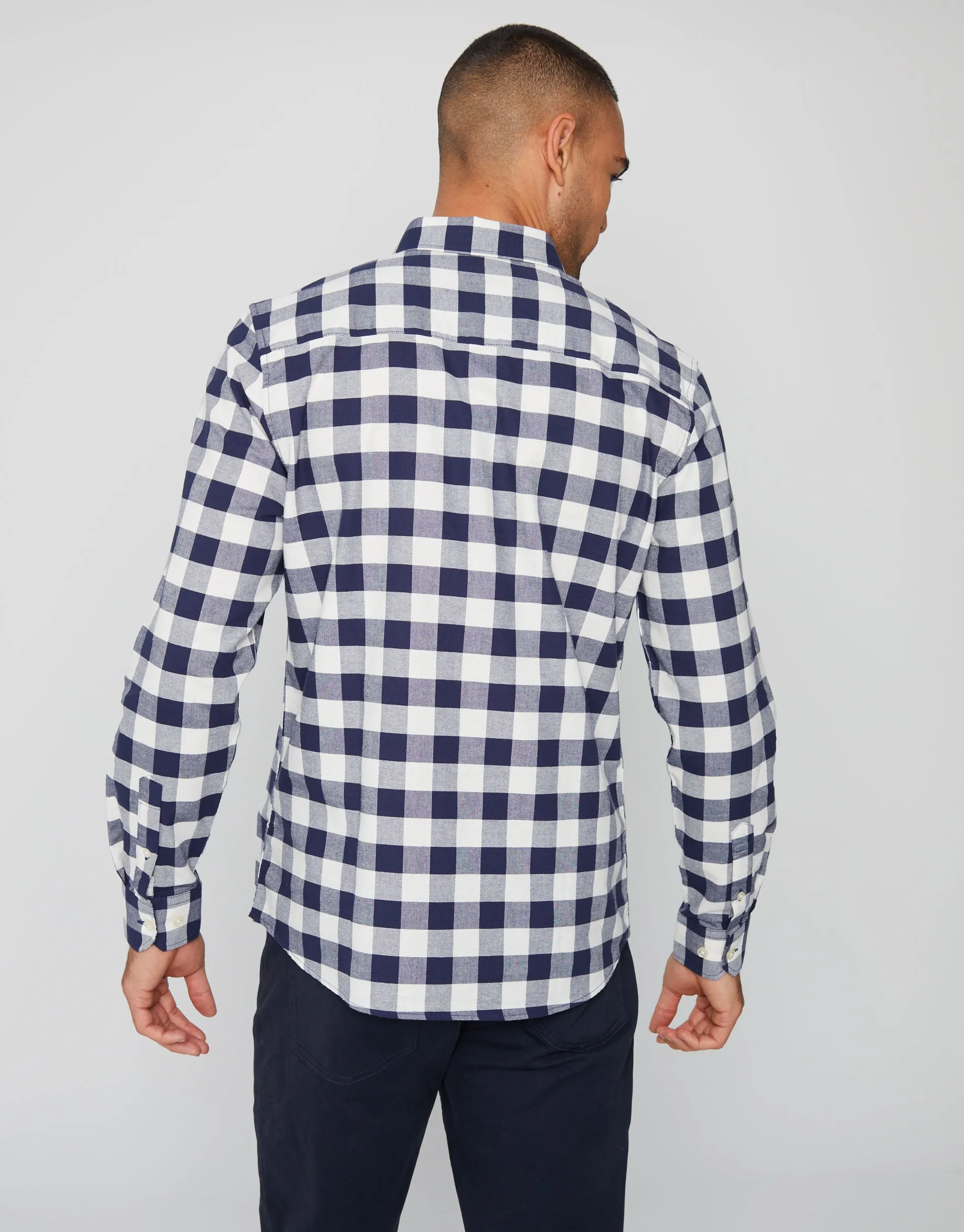 Men's Navy Cotton Check Long Sleeve Shirt sold by Threadbare product image thumbnail 2
