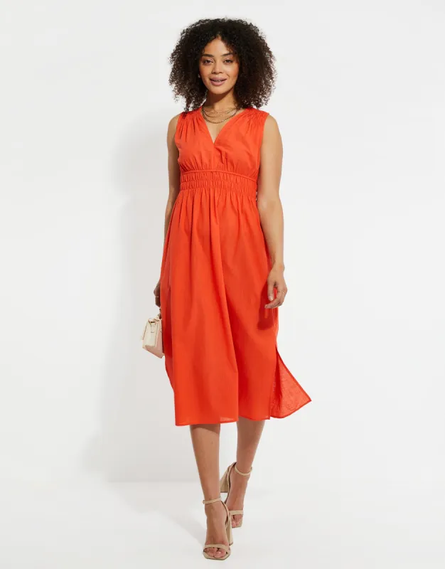 Women's Orange Linen Look Ruched Dress sold by Threadbare