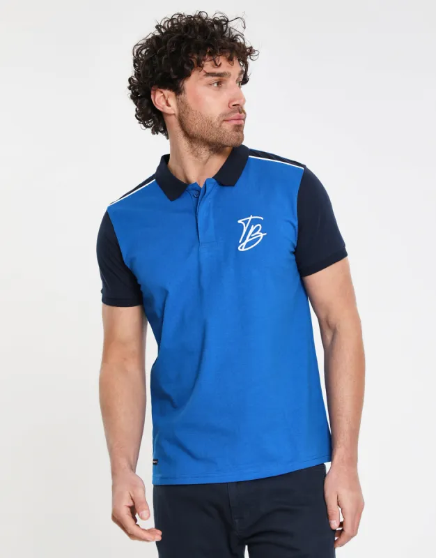 Blue Tonal Logo Rib Collar Polo Shirt made by Threadbare