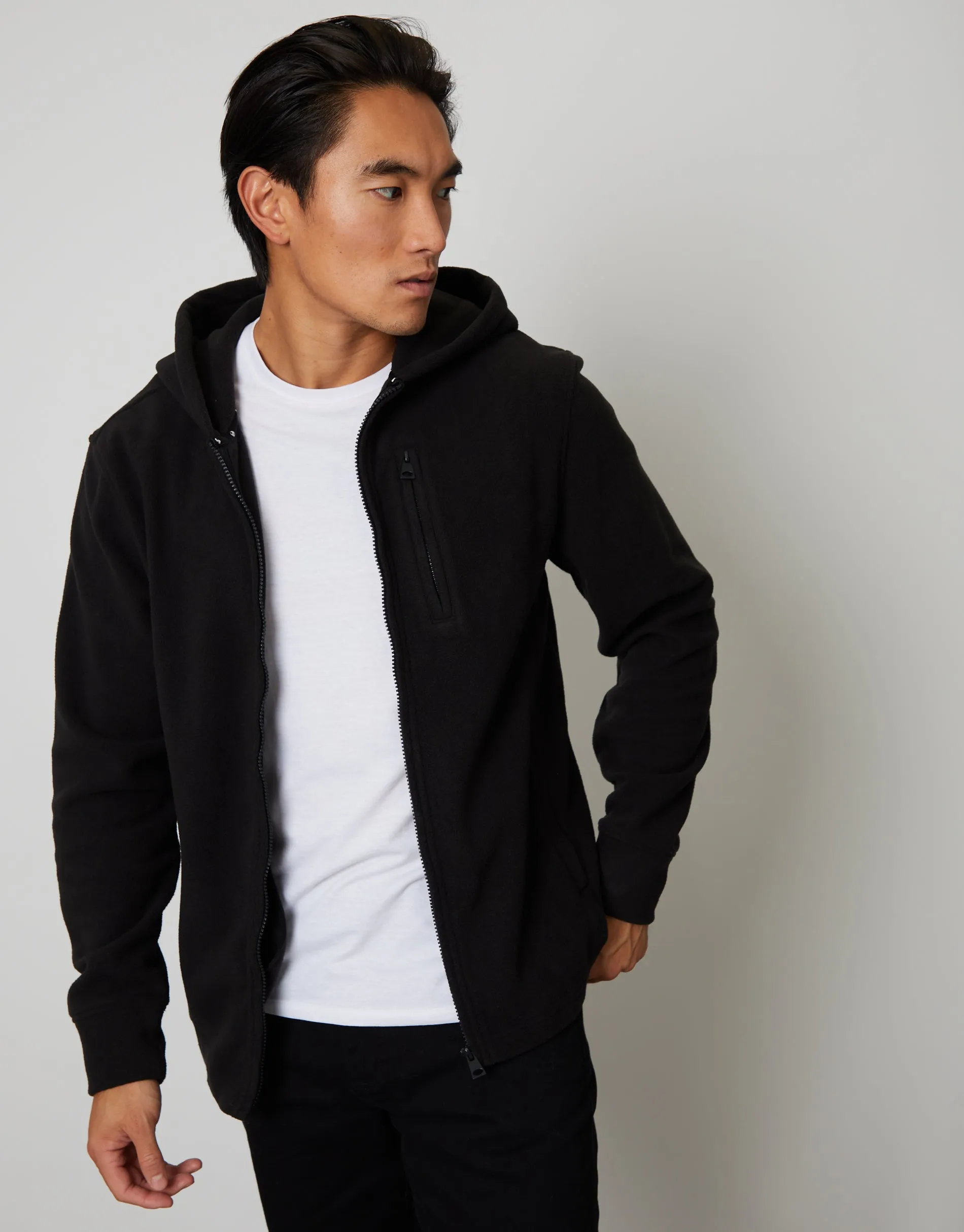Men's Black Fitness Fleece Zip-Through Hoodie sold by Threadbare