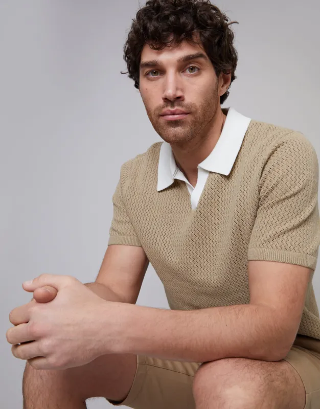 Men's Camel Trophy Collar Knitted Polo sold by Threadbare