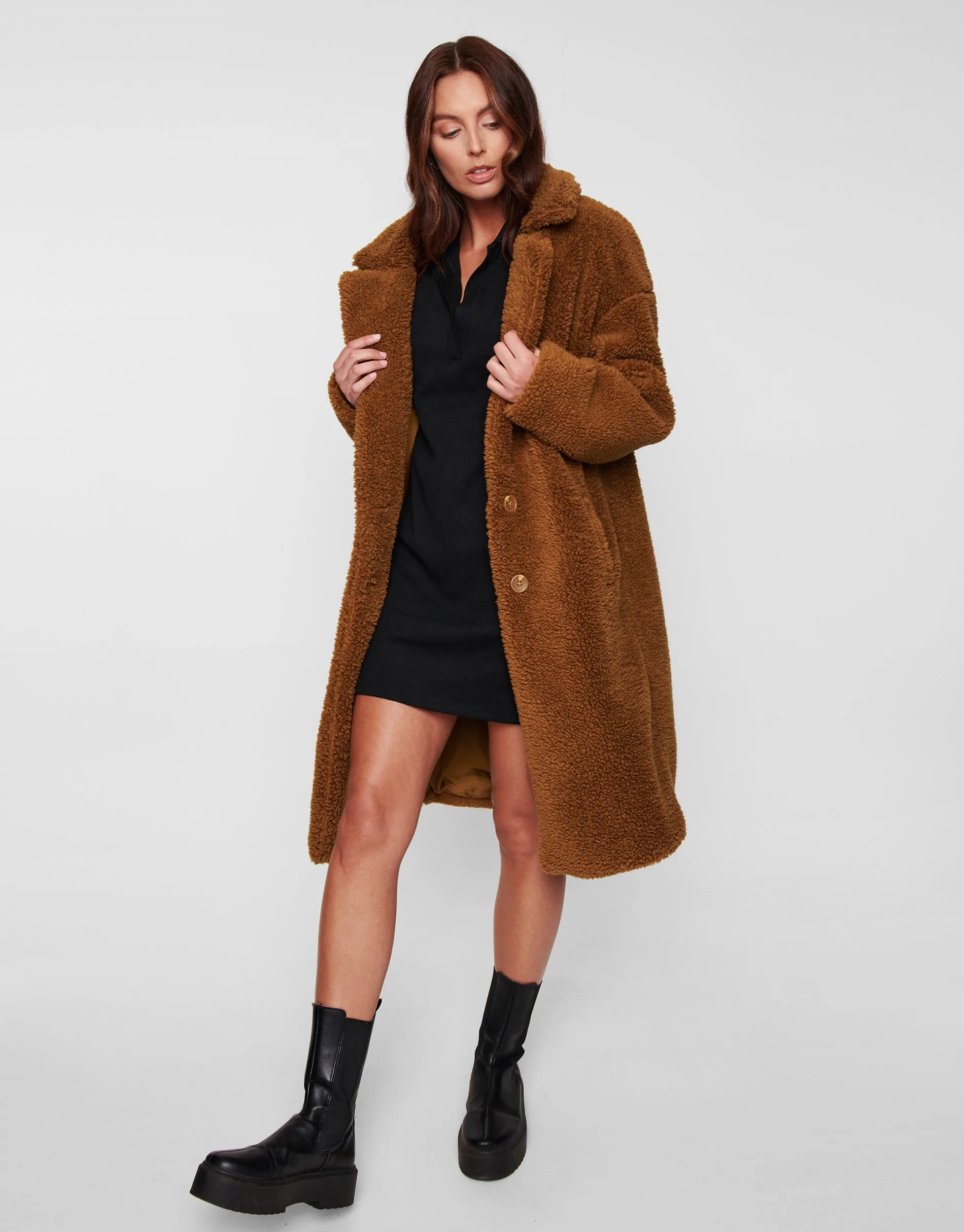Women's Brown Faux Borg Coat sold by Threadbare