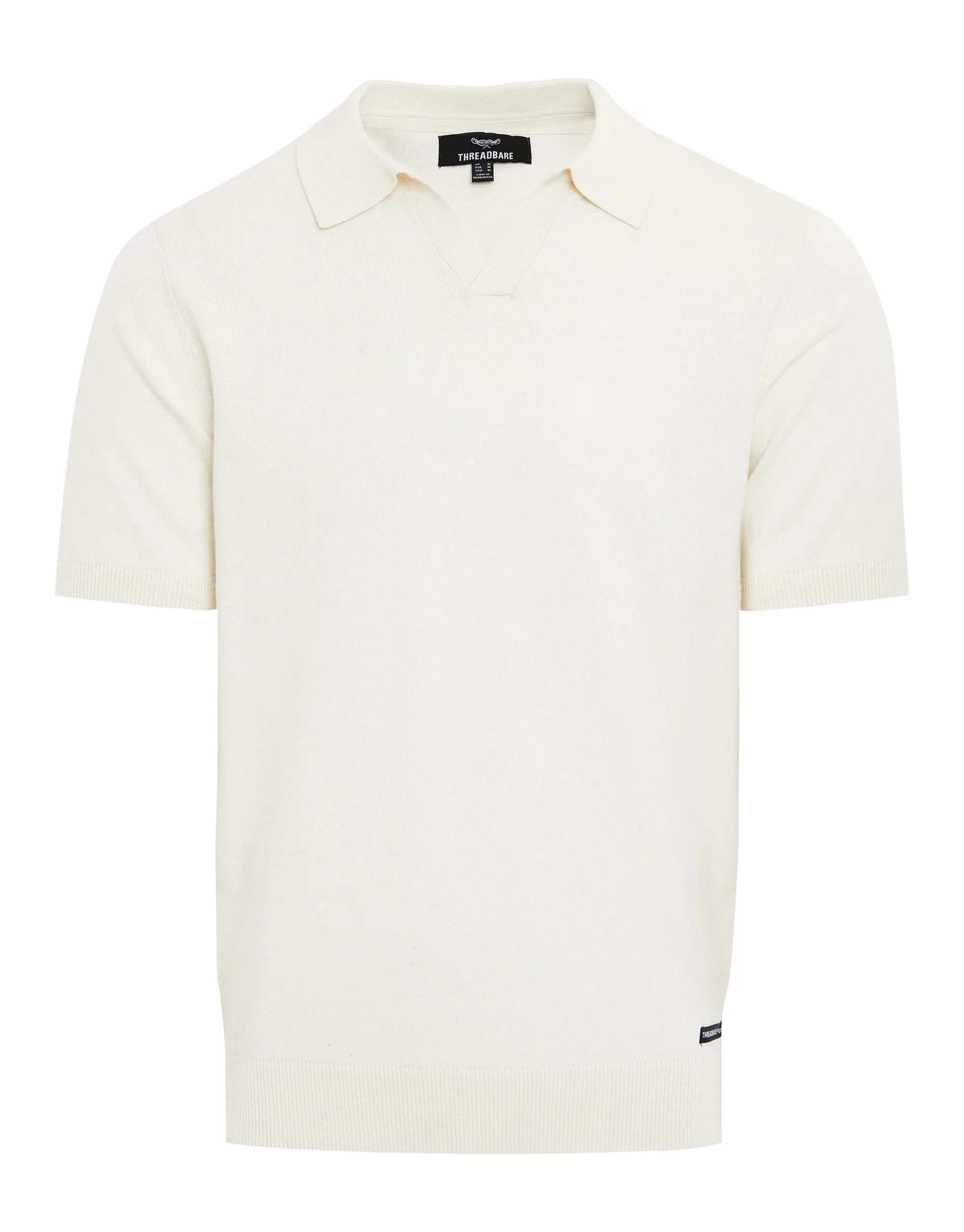Men's Ecru Open Revere Collar Knitted Polo Shirt sold by Threadbare product image thumbnail 5