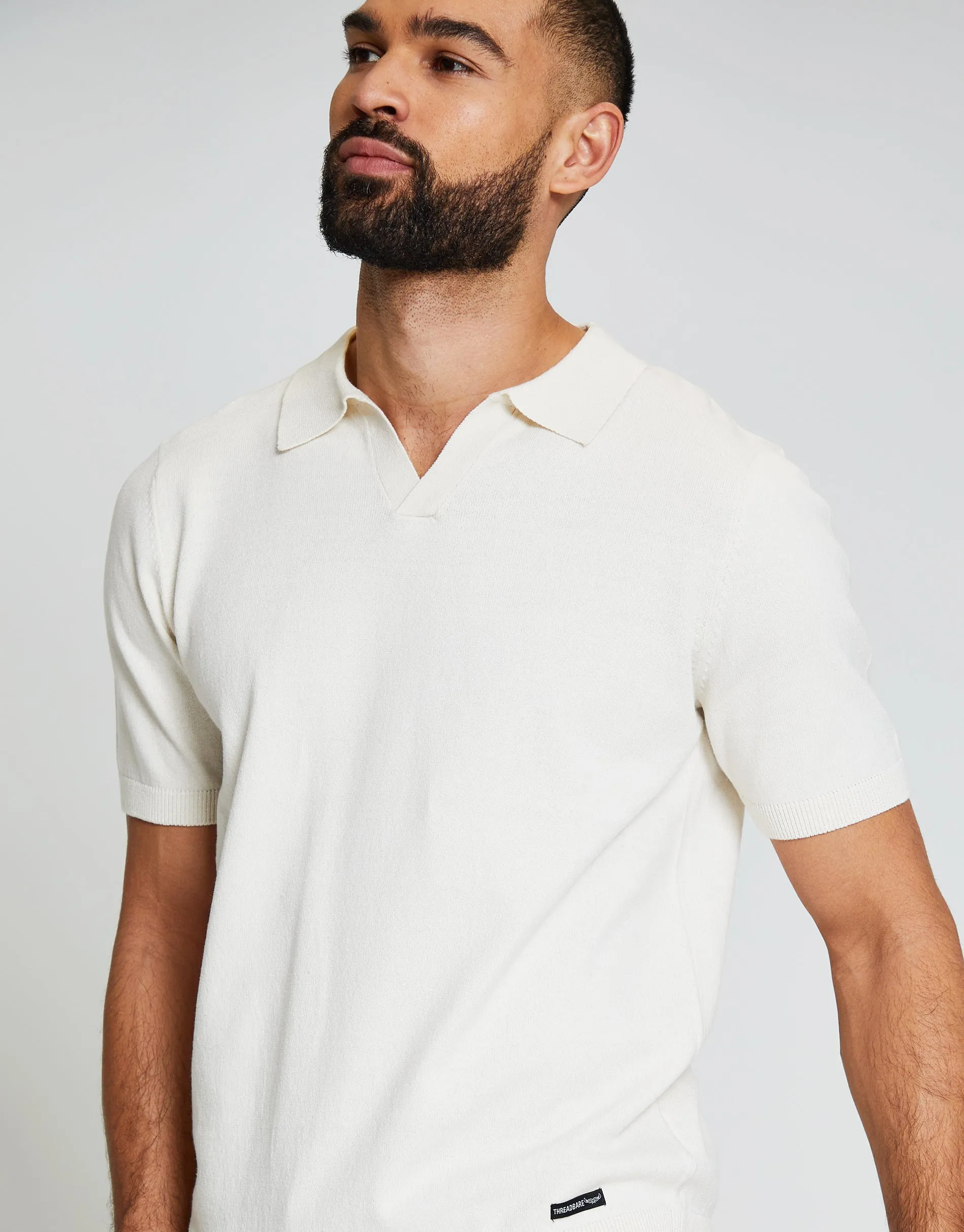 Men's Ecru Open Revere Collar Knitted Polo Shirt sold by Threadbare product image thumbnail 4