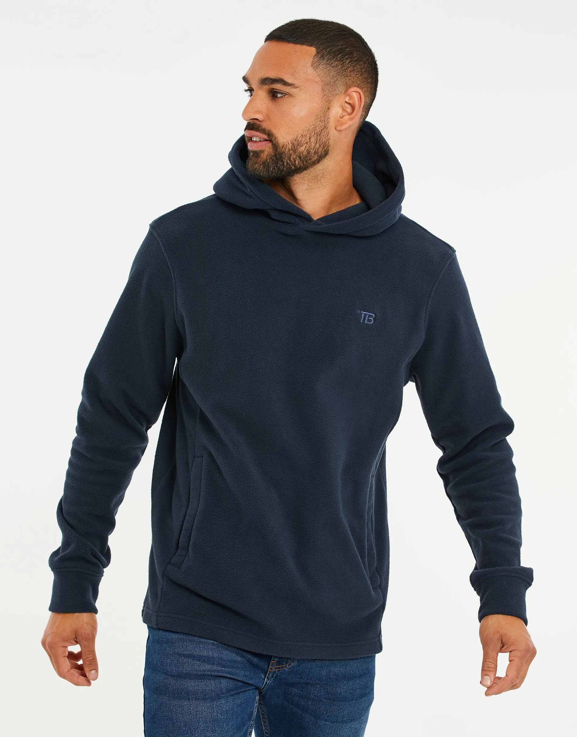 Navy Microfleece Overhead Hoodie sold by Threadbare