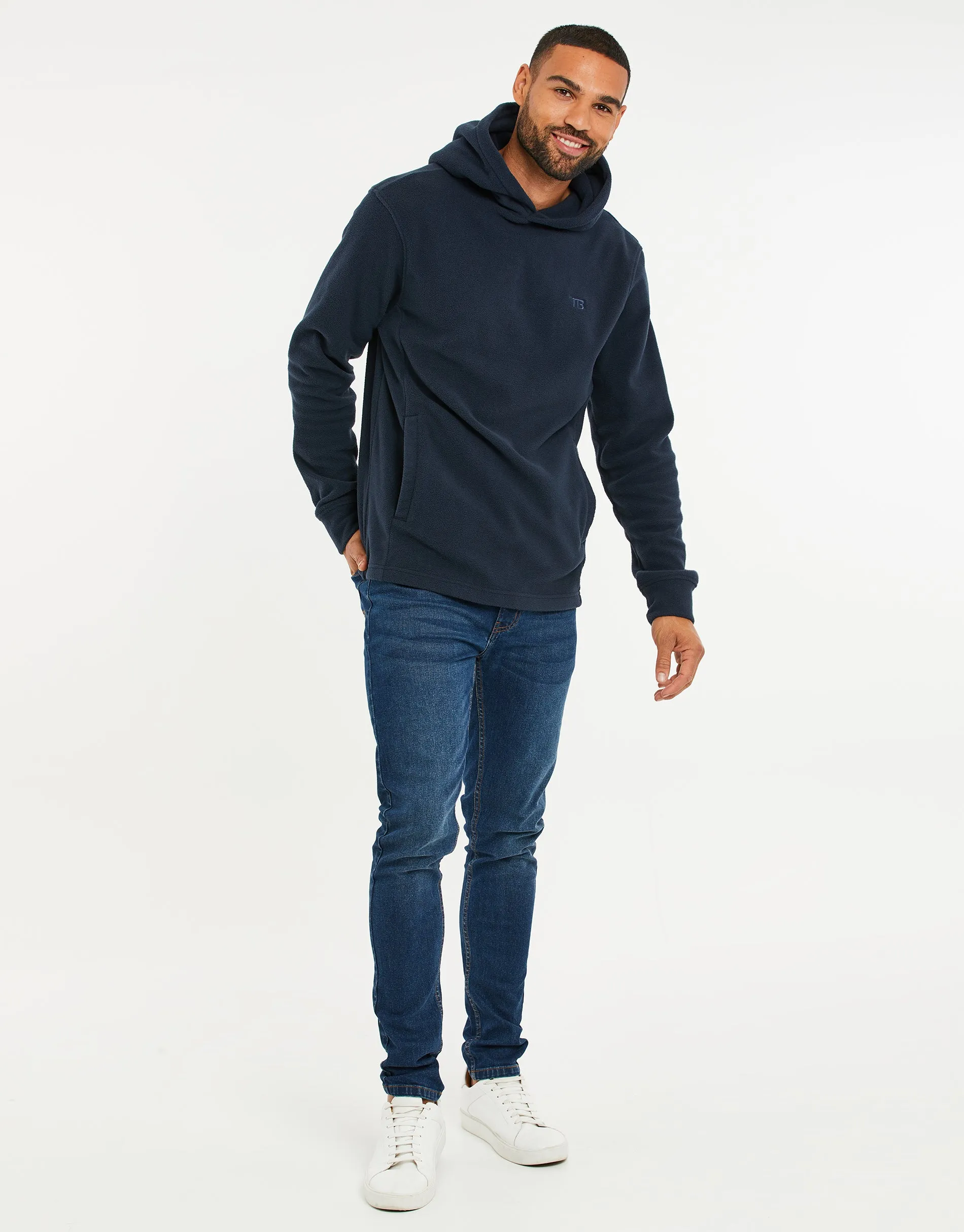 Navy Microfleece Overhead Hoodie sold by Threadbare product image thumbnail 3