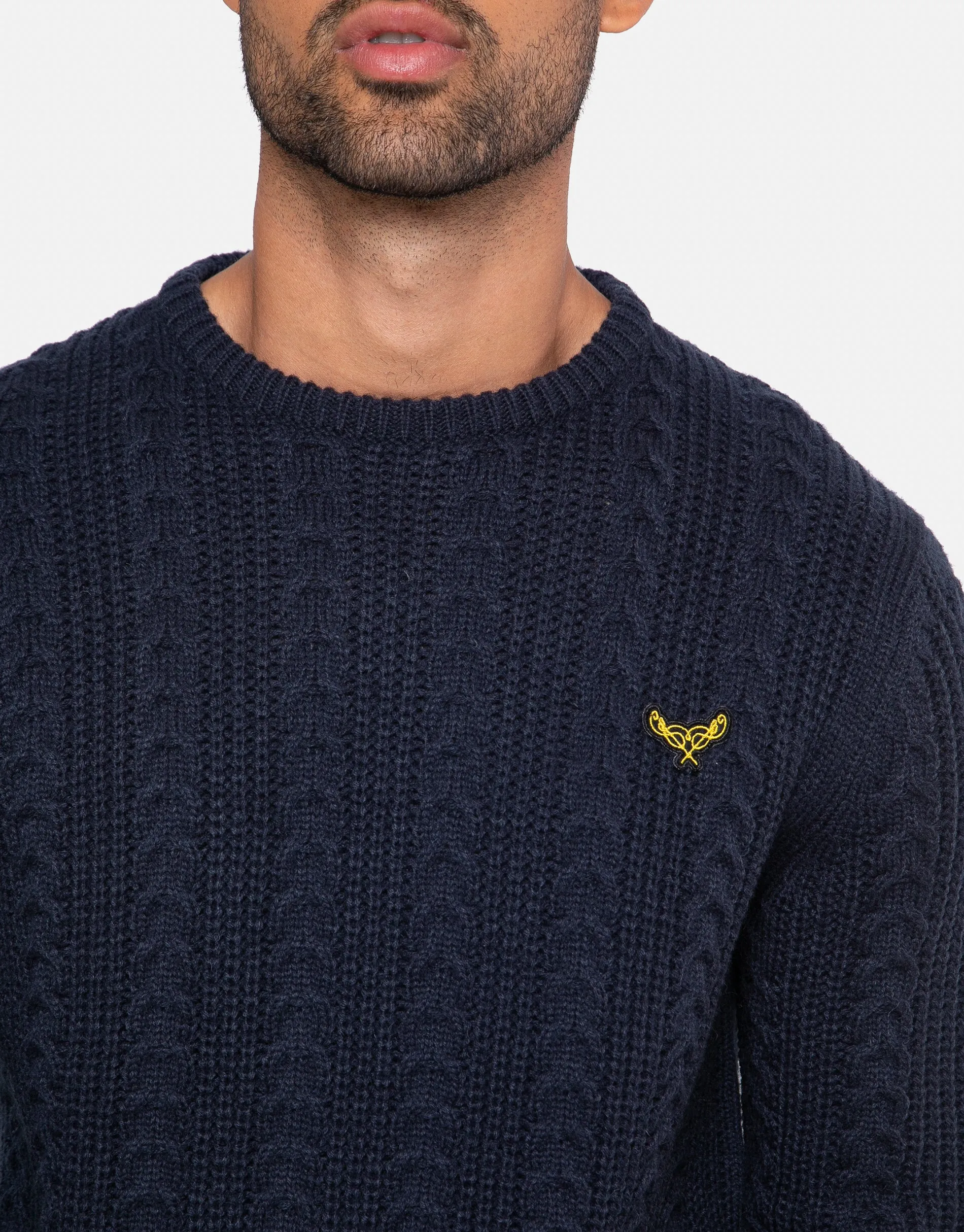 Men's Navy Crew Neck Cable Jumper sold by Threadbare product image thumbnail 4