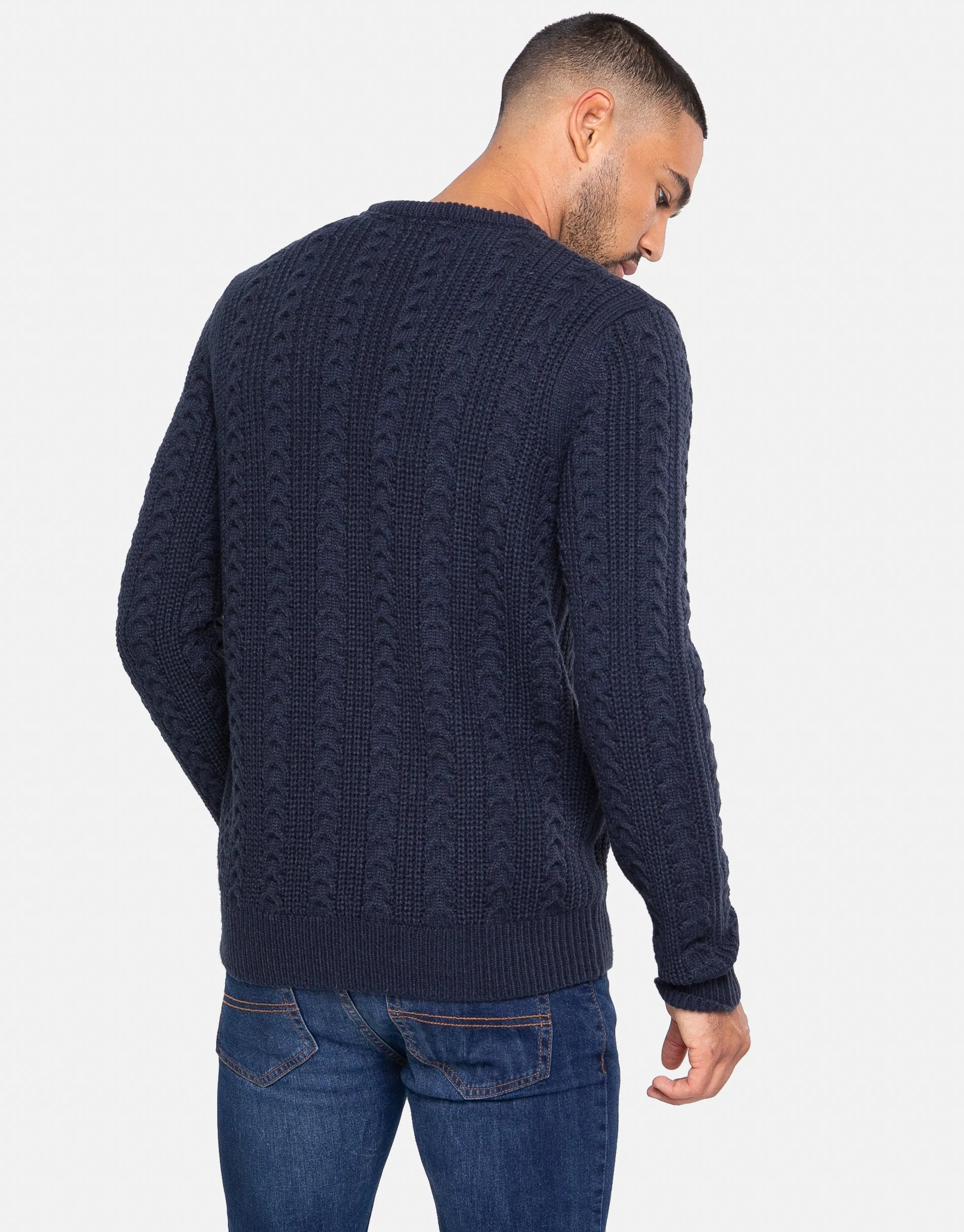 Men's Navy Crew Neck Cable Jumper sold by Threadbare product image thumbnail 2