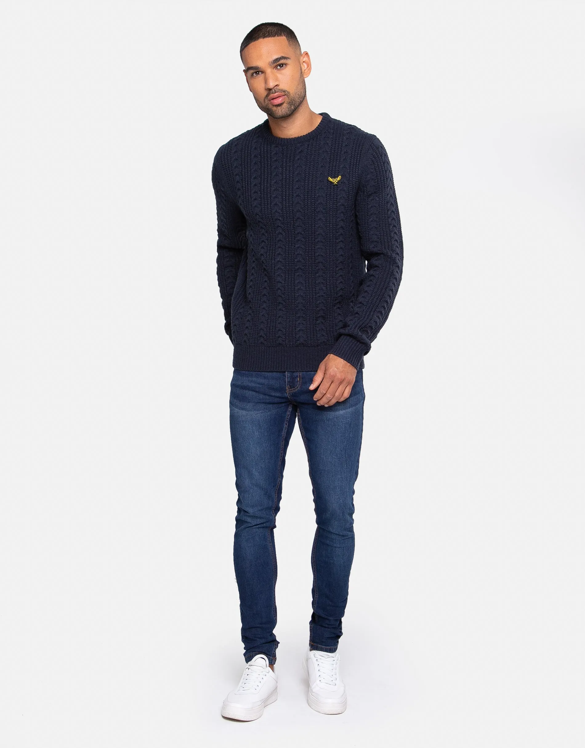 Men's Navy Crew Neck Cable Jumper sold by Threadbare product image thumbnail 3