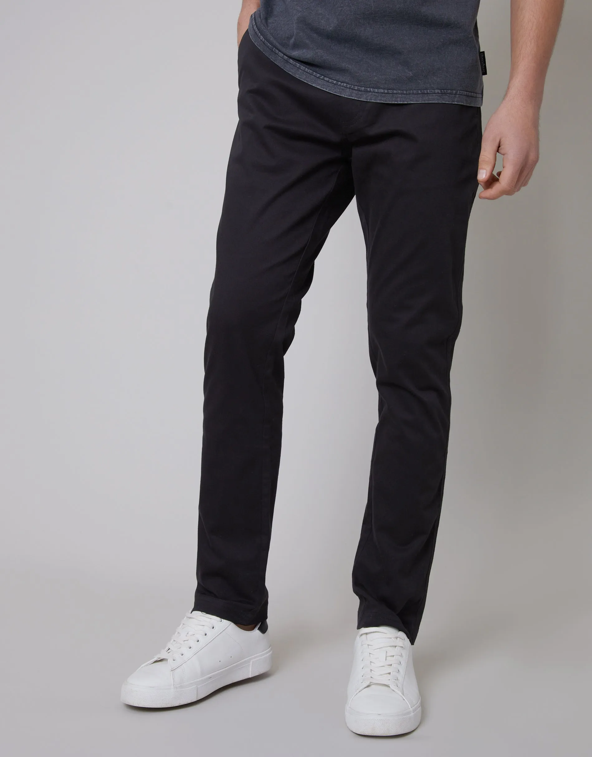Black Slim Fit Chino Trousers sold by Threadbare