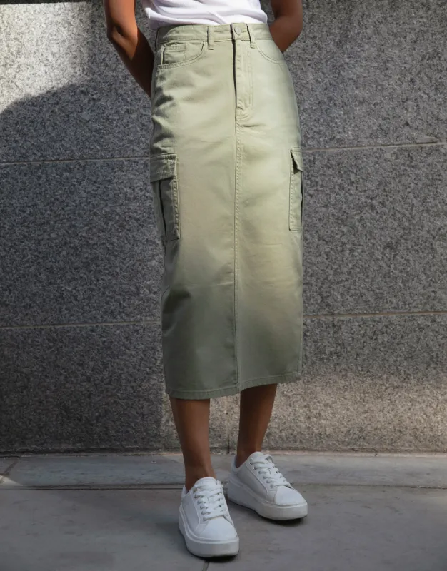Women's Khaki Utility Cargo Maxi Skirt sold by Threadbare