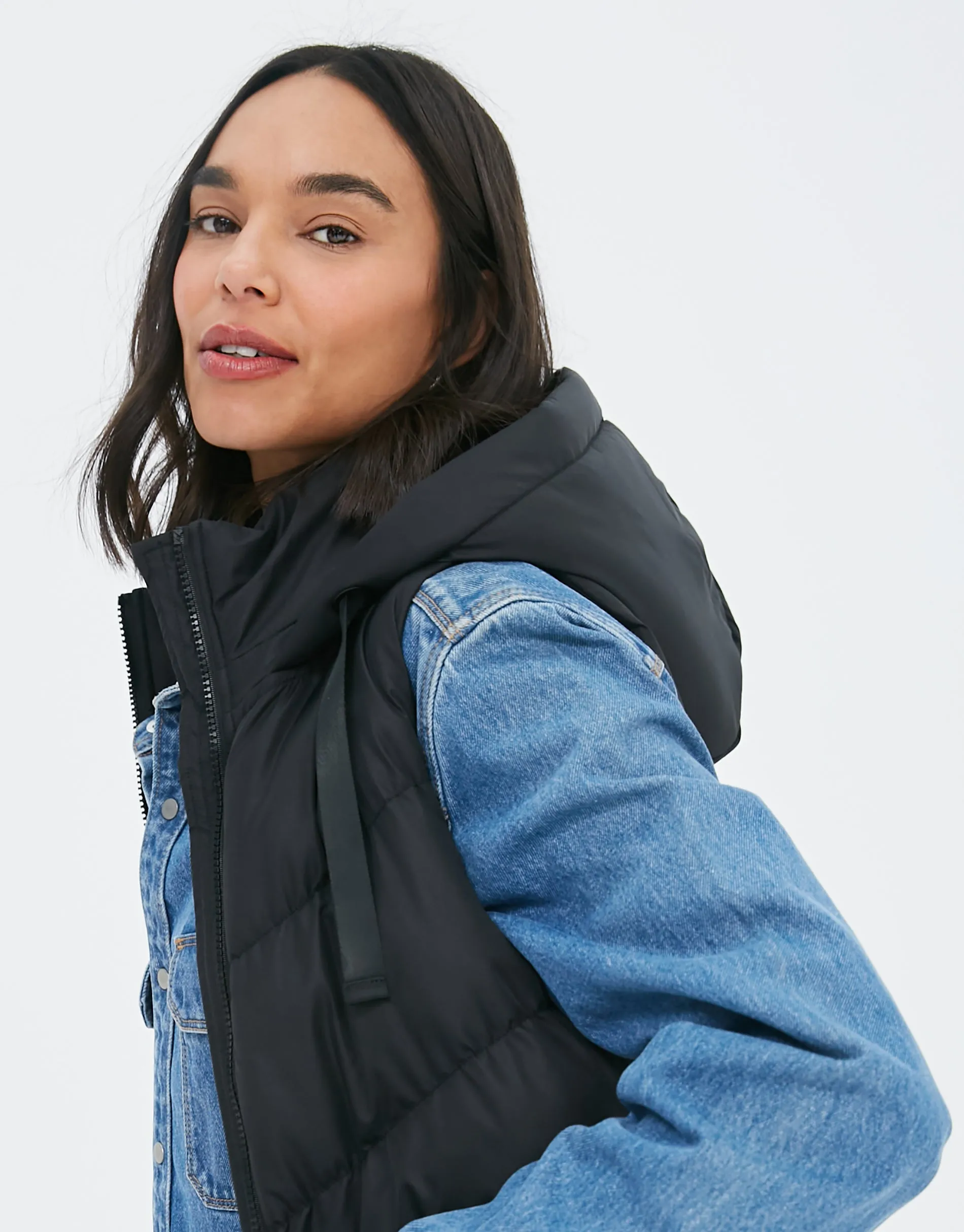Longline Padded Gilet in Black sold by Threadbare product image thumbnail 4
