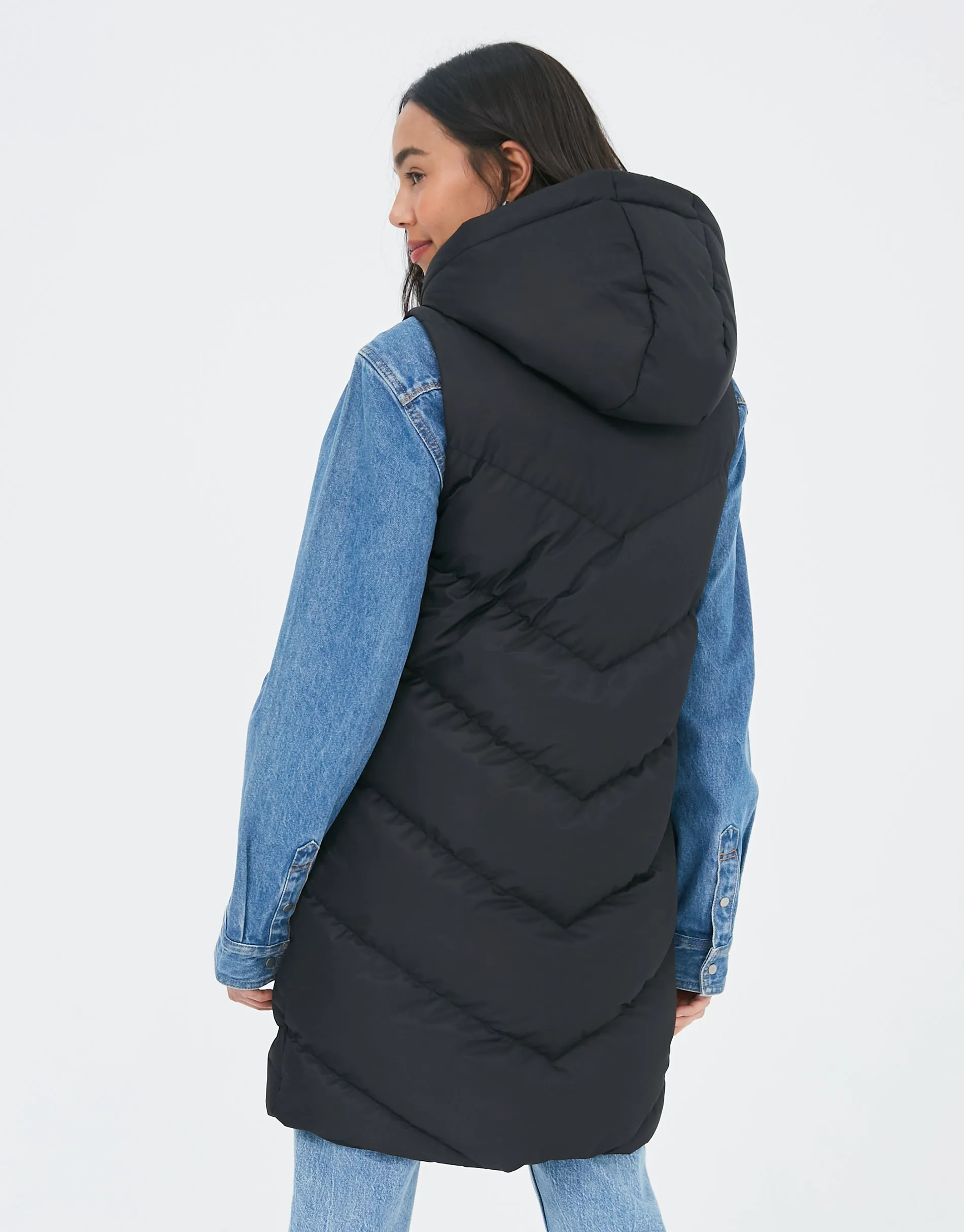 Longline Padded Gilet in Black sold by Threadbare product image thumbnail 2